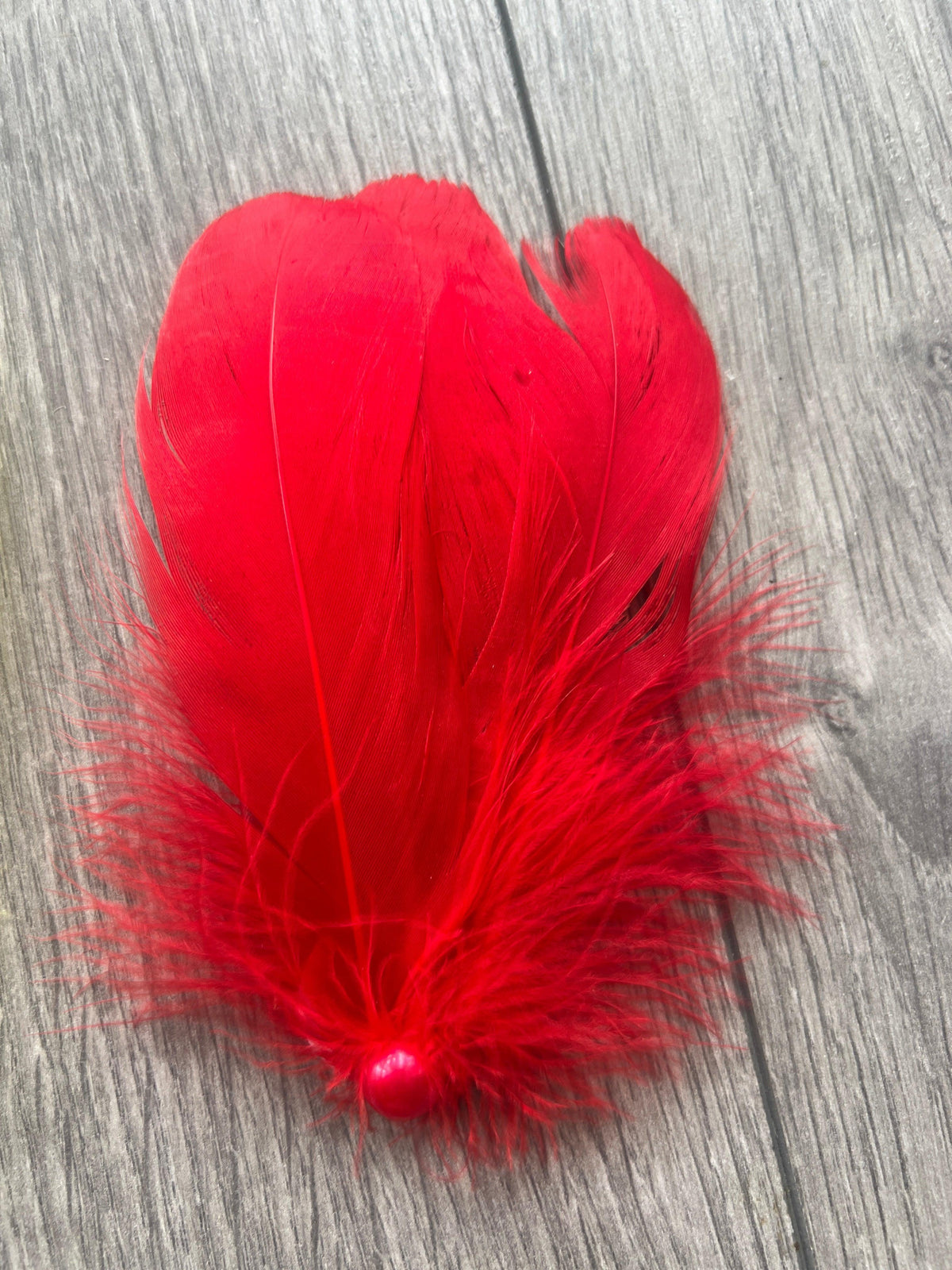 Red Fascinator Hair Clip With Feathers &amp; Pearl