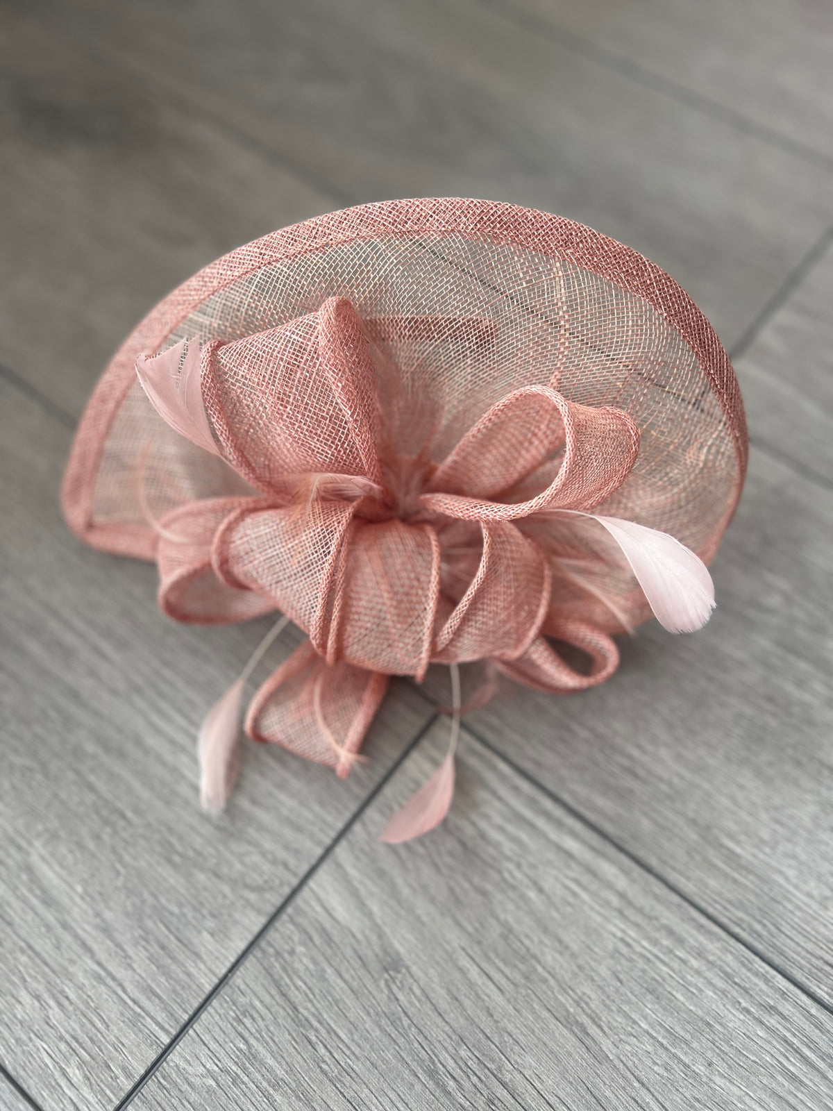 DUSKY PINK FASCINATOR WITH RUCHED SINAMAY &amp; LOOPS-Fascinators Direct