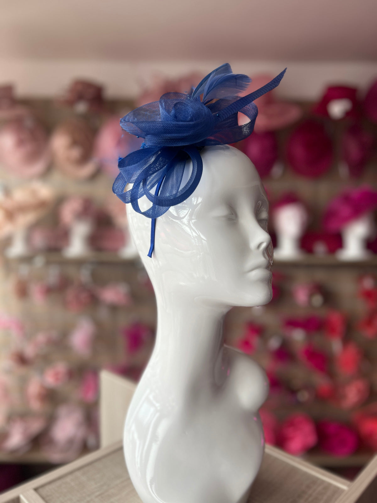 Dark Blue Crinoline Fascinator with Beads, Loops &amp; Netting-Fascinators Direct