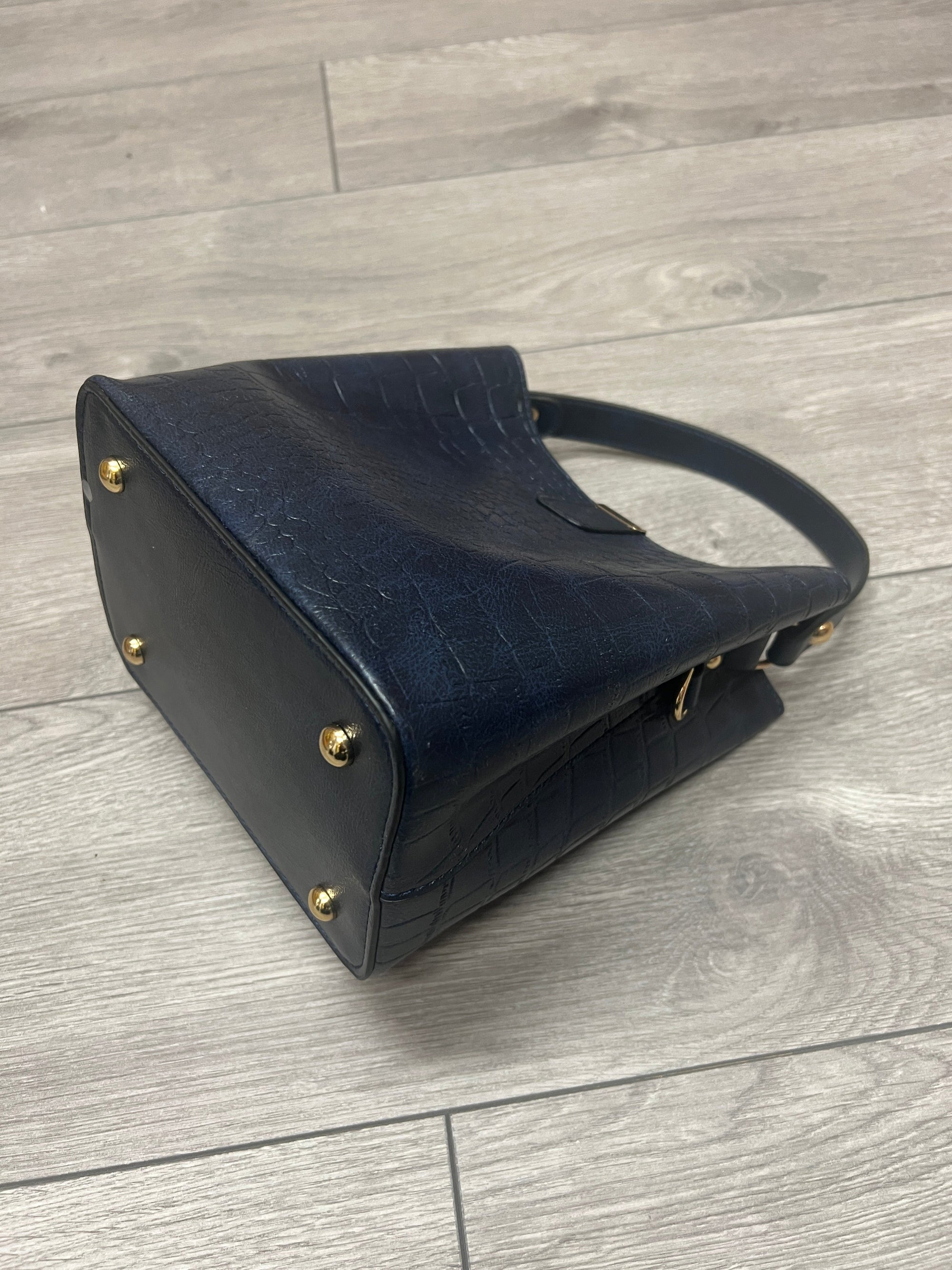 Dark Blue Luxury Croc Bucket Shoulder Handbag-Fascinators Direct