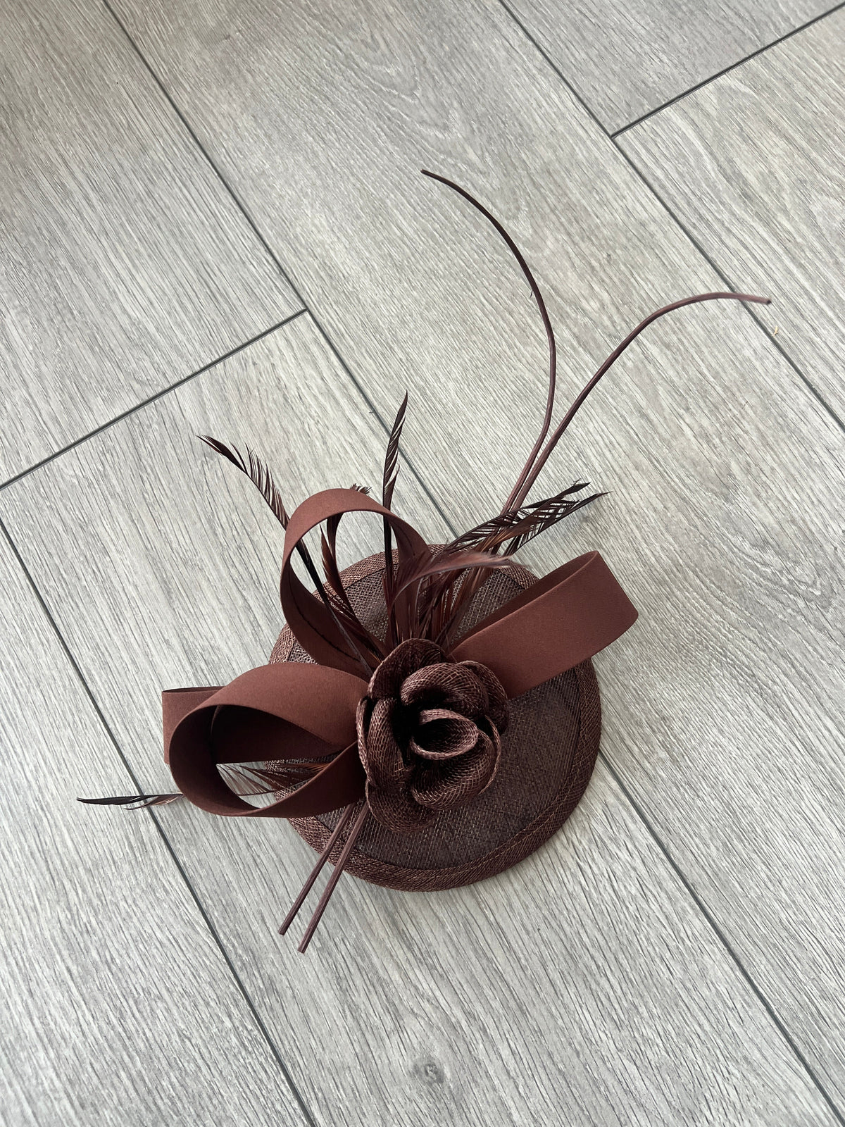 Dark Brown Disc Fascinator with Ribbons, Quills &amp; Feathers-Fascinators Direct