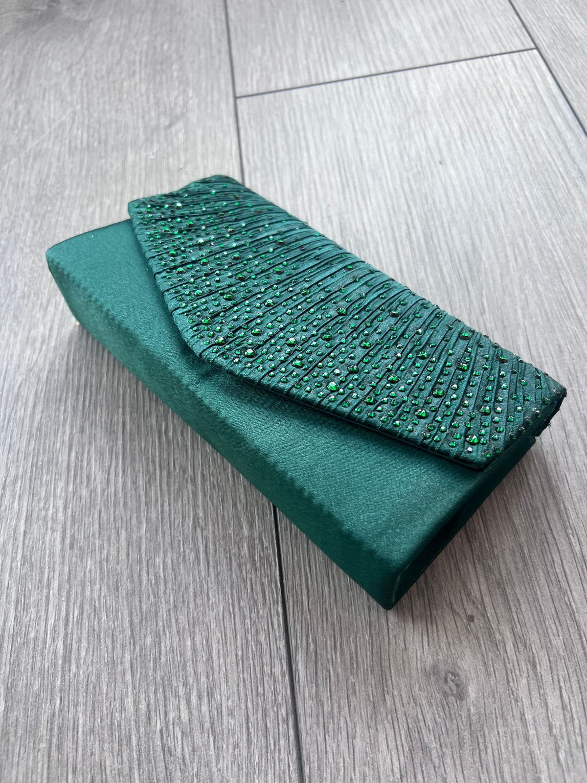 Dark Green Envelope Clutch Bag with Crystal Rhinestones-Fascinators Direct