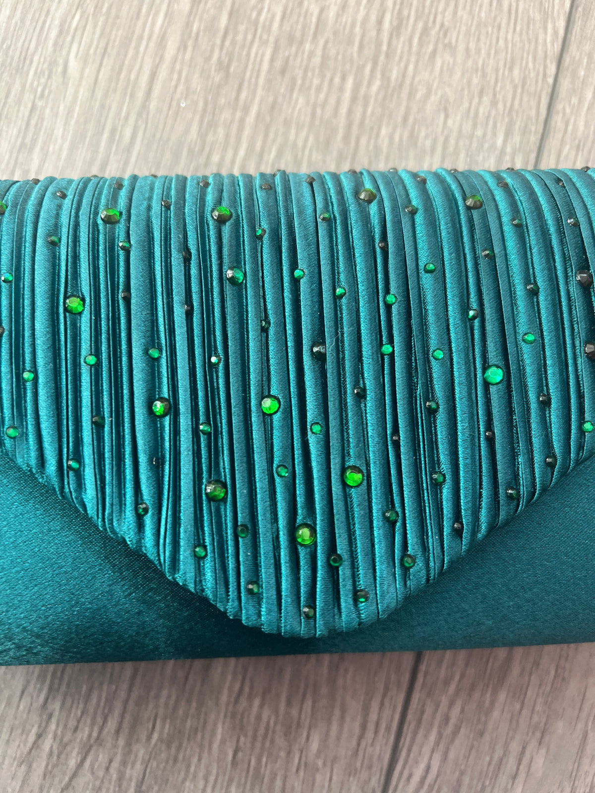 Dark Green Envelope Clutch Bag with Crystal Rhinestones-Fascinators Direct