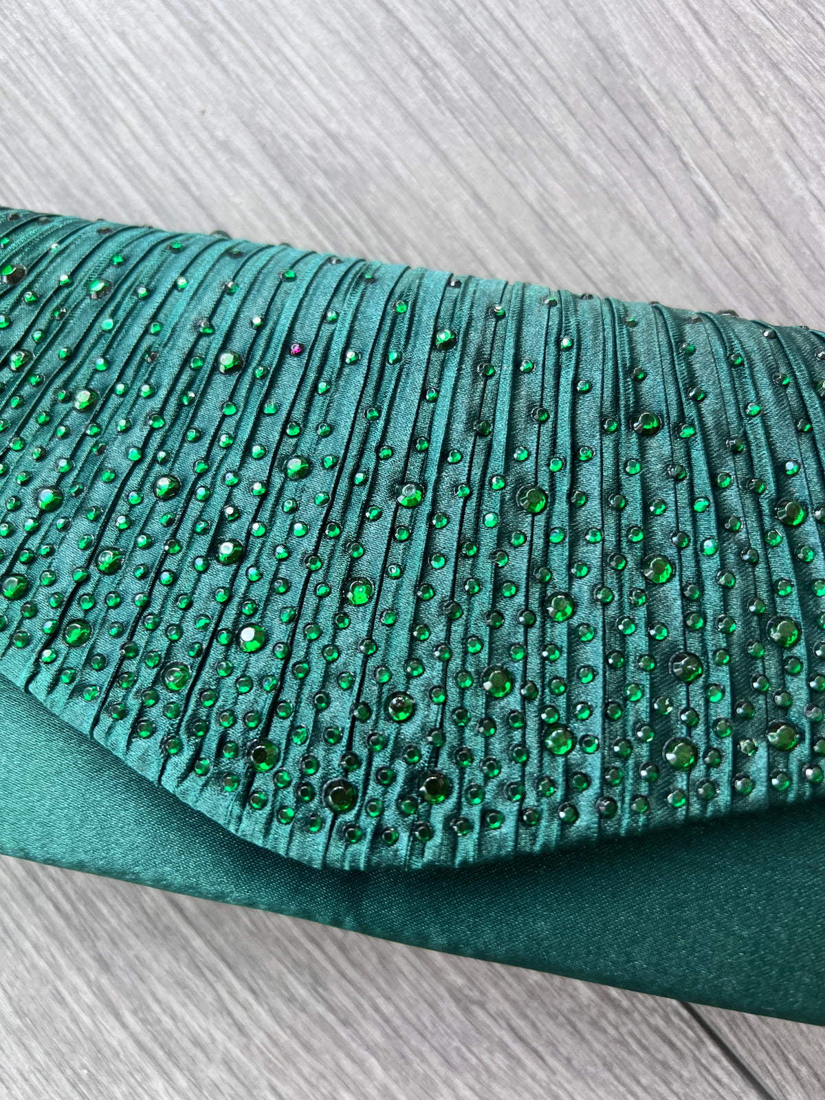 Dark Green Envelope Clutch Bag with Crystal Rhinestones-Fascinators Direct
