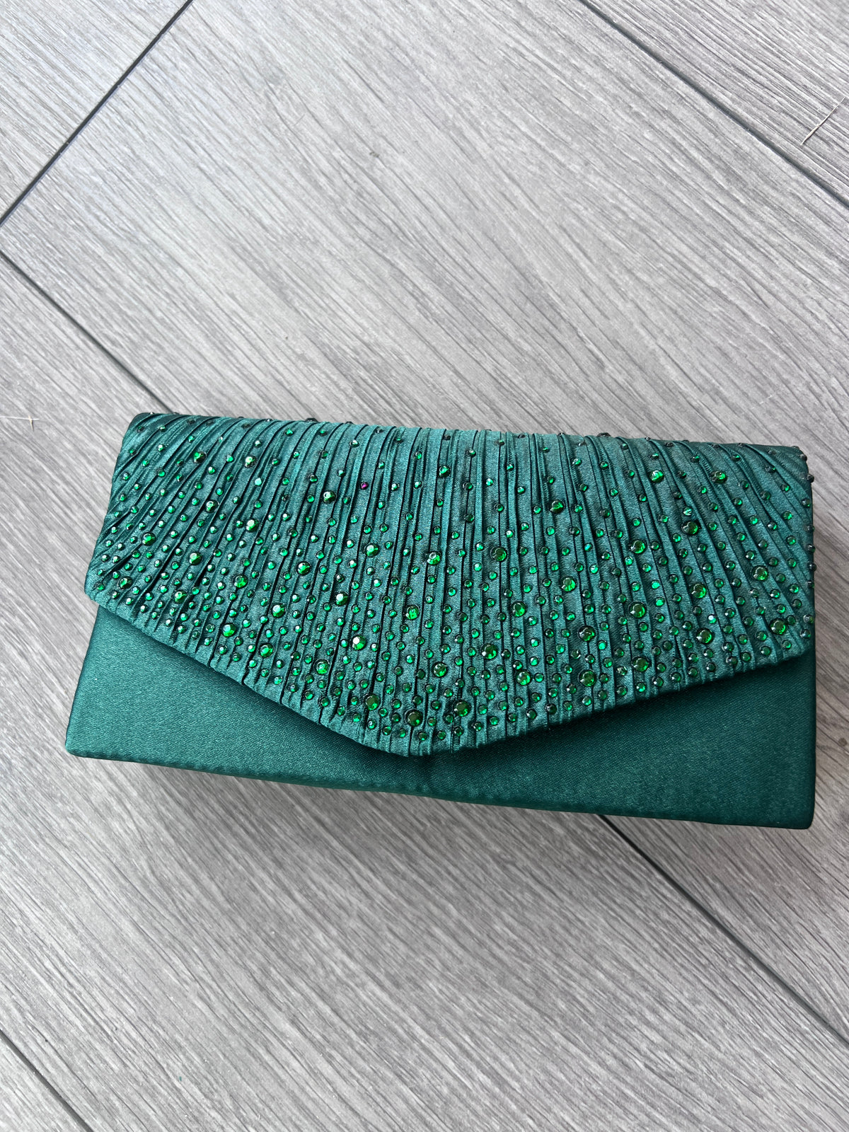 Dark Green Envelope Clutch Bag with Crystal Rhinestones-Fascinators Direct