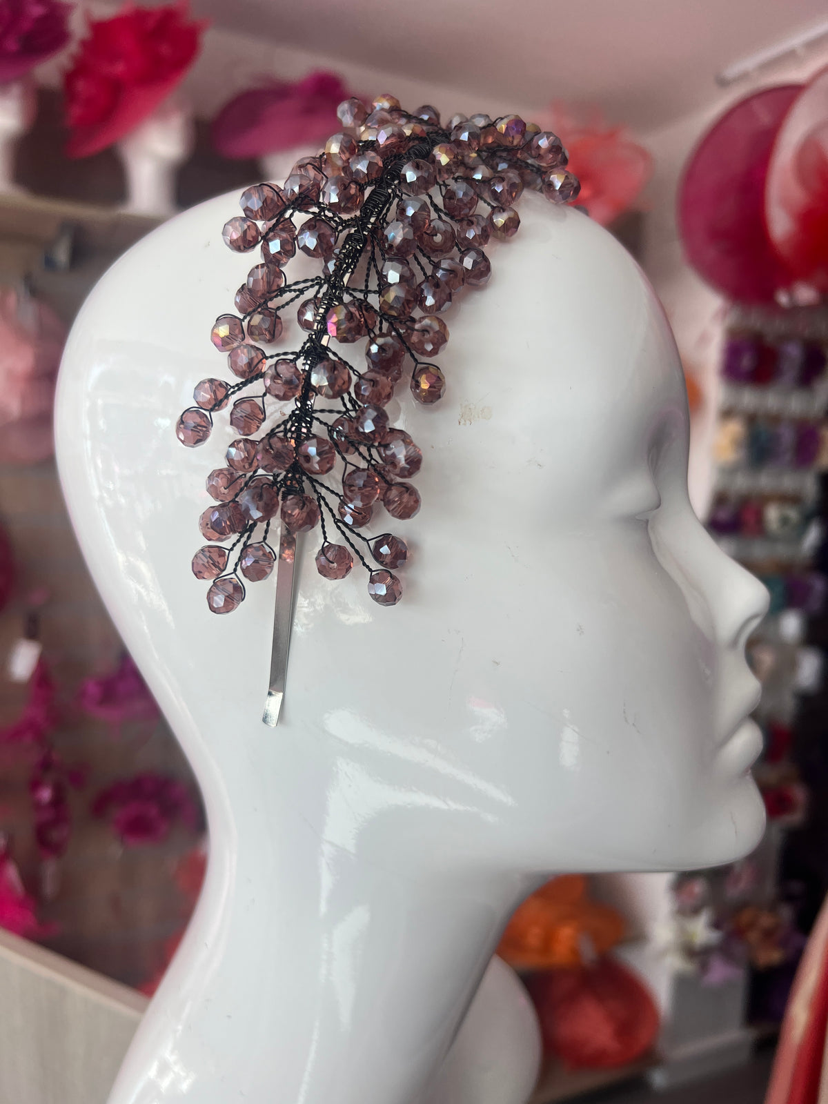 Dark Pink Crystal Headband Fascinator-Fascinators Direct