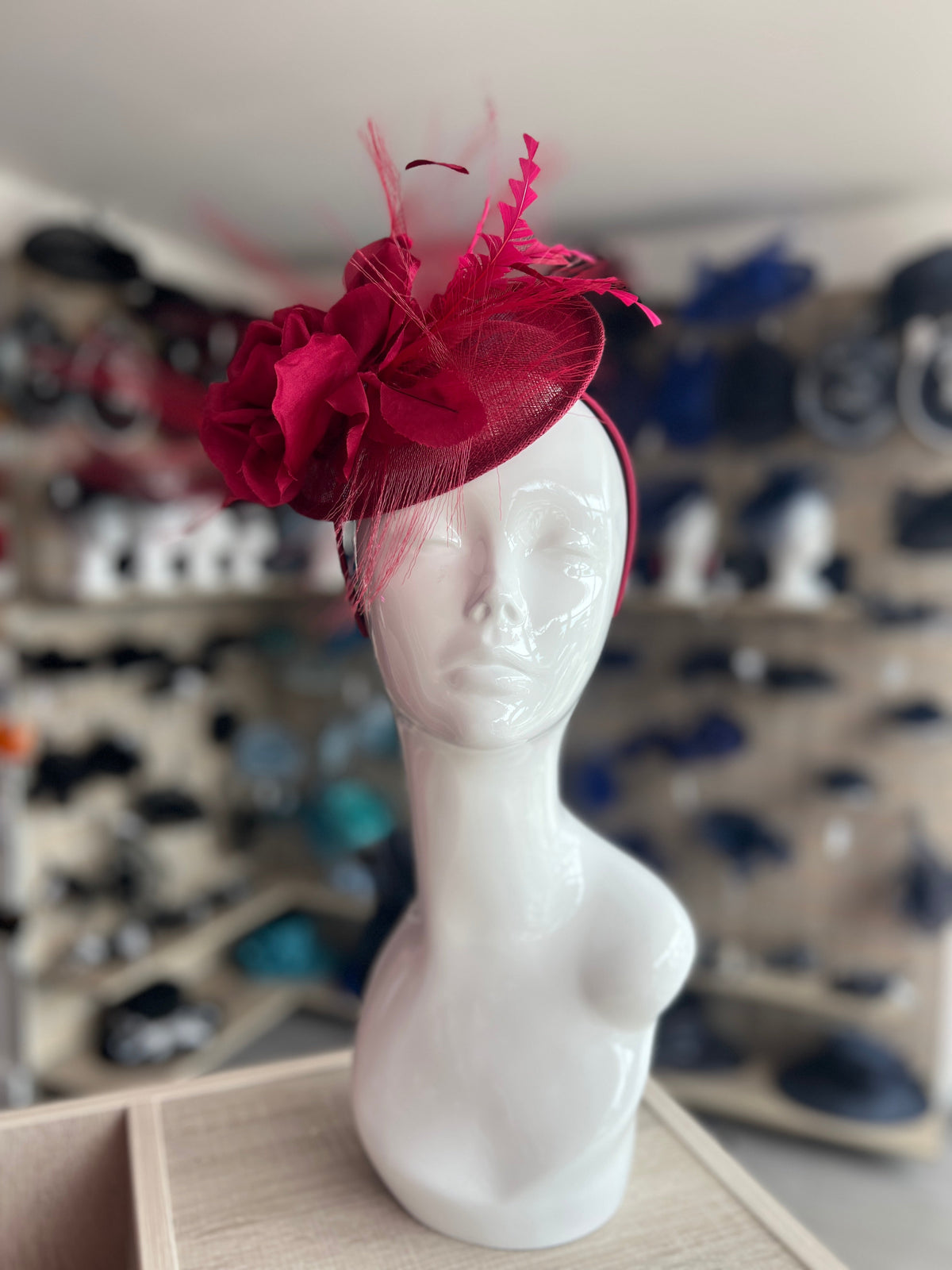 Deluxe Collection Wine Fascinator Hat with Large Flower &amp; Feathers-Fascinators Direct