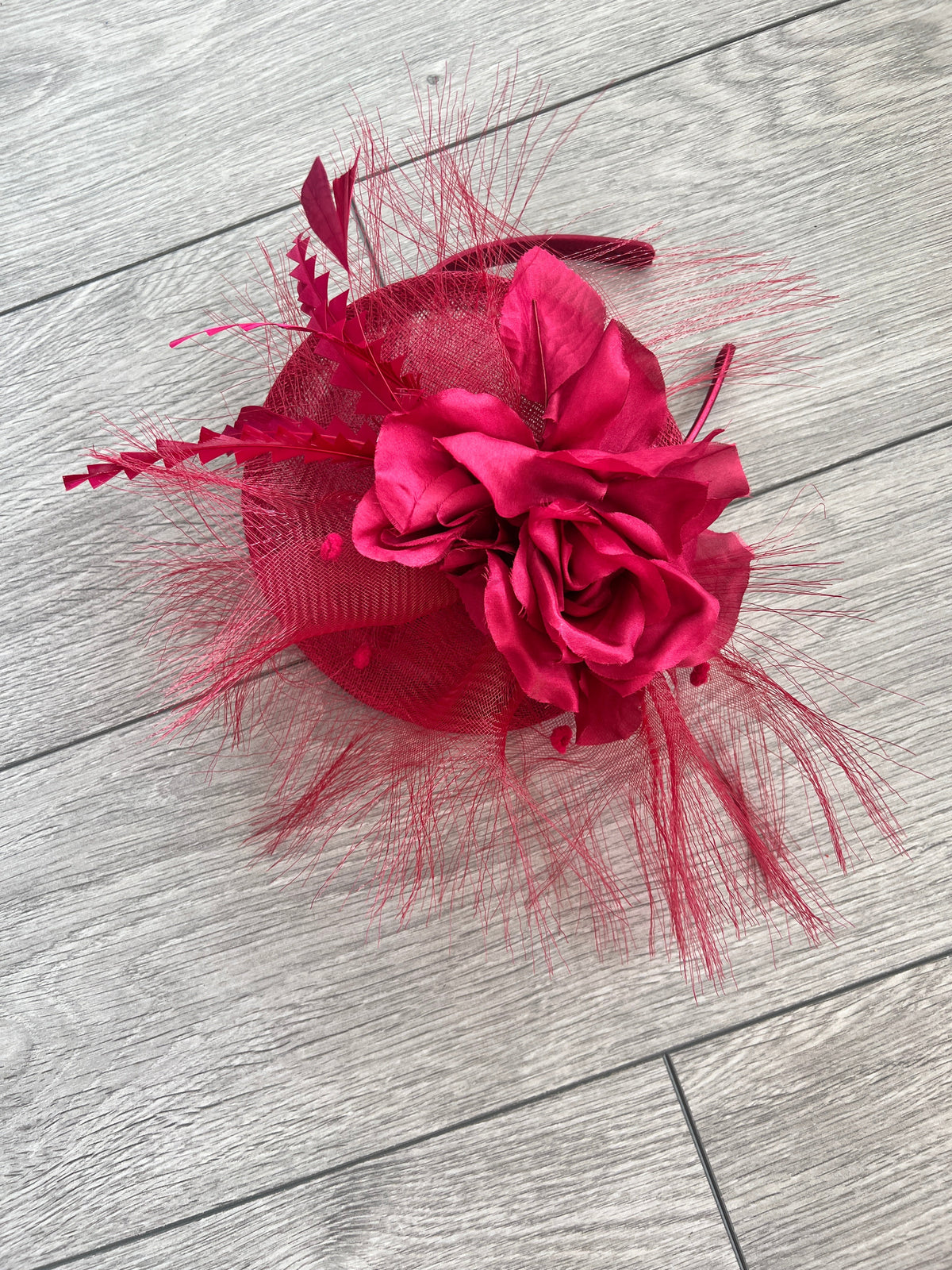 Deluxe Collection Wine Fascinator Hat with Large Flower &amp; Feathers-Fascinators Direct
