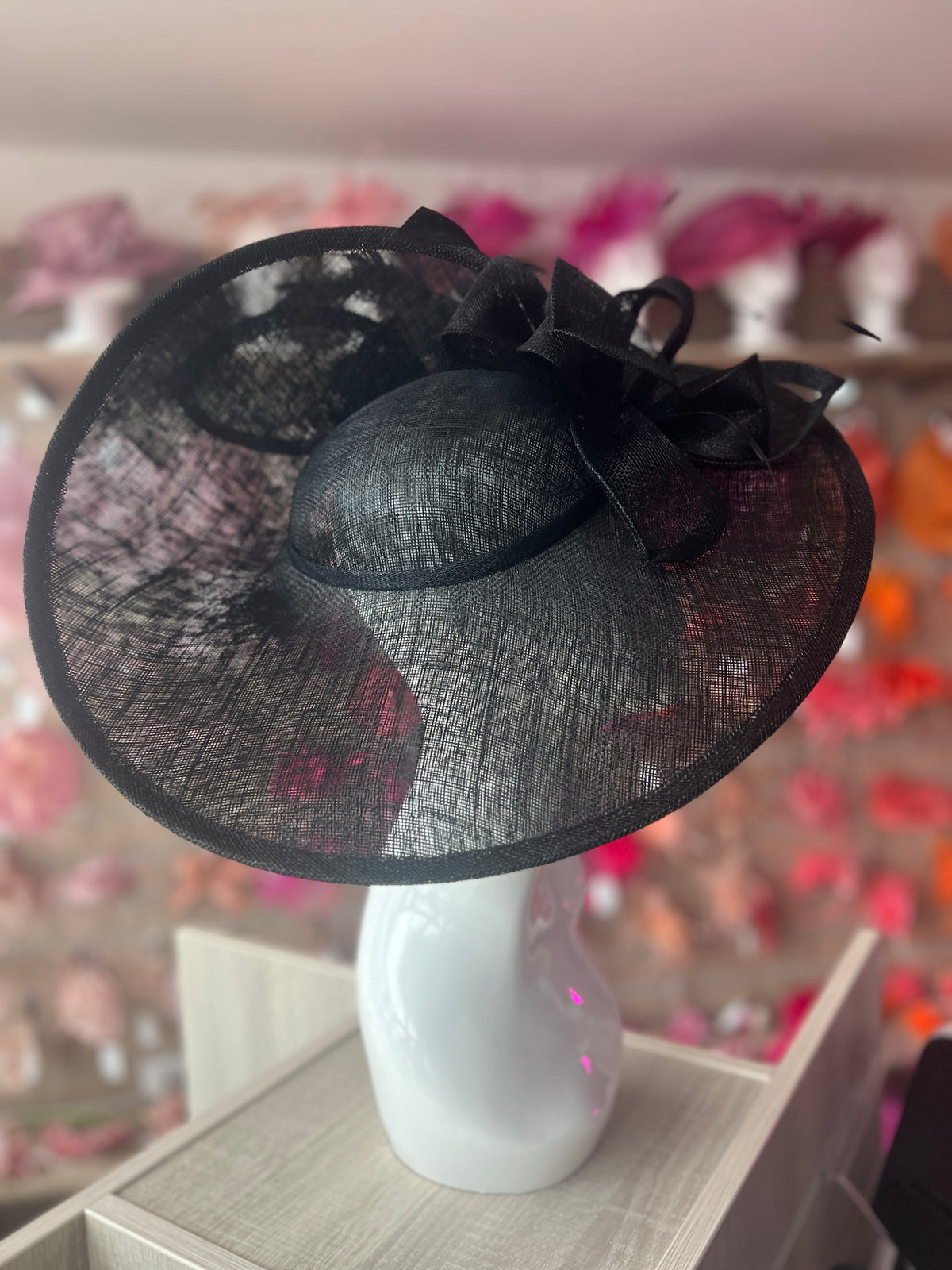 Deluxe Large Black Hatinator with Split Brim &amp; Feathers-Fascinators Direct