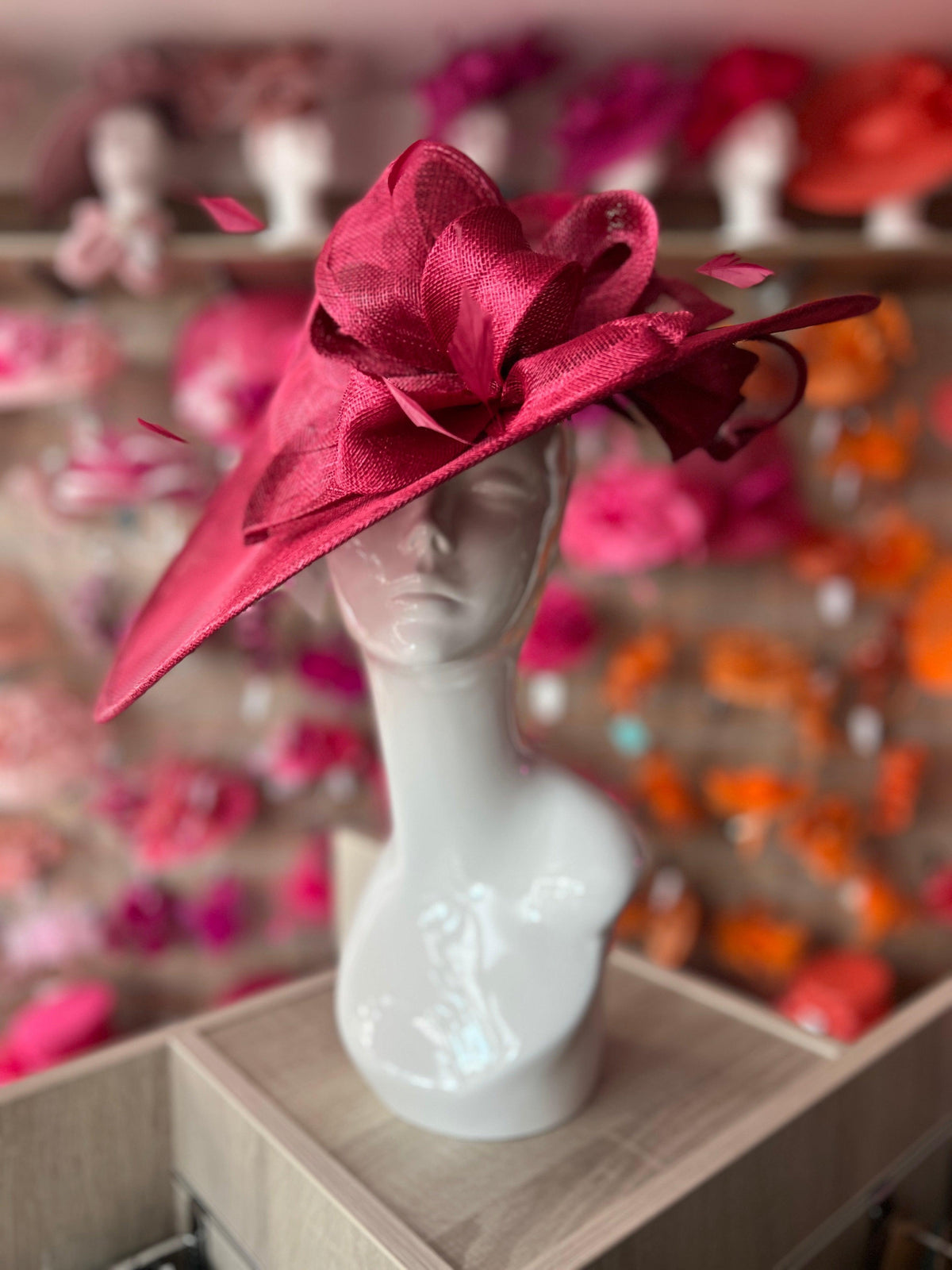 Deluxe Large Burgundy Hatinator with Split Brim &amp; Feathers-Fascinators Direct