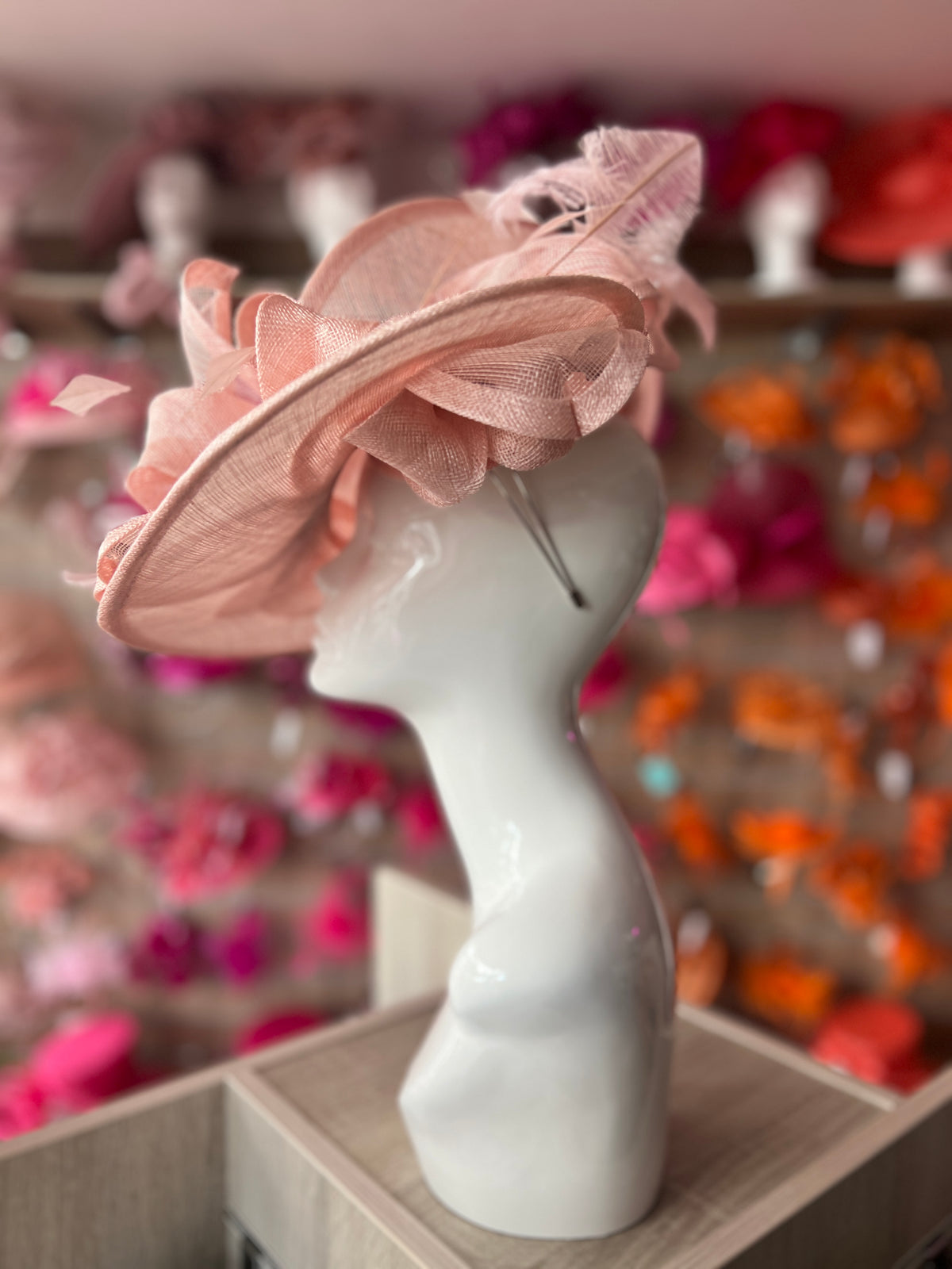 Deluxe Large Candy Pink Hatinator with Split Brim &amp; Feathers-Fascinators Direct