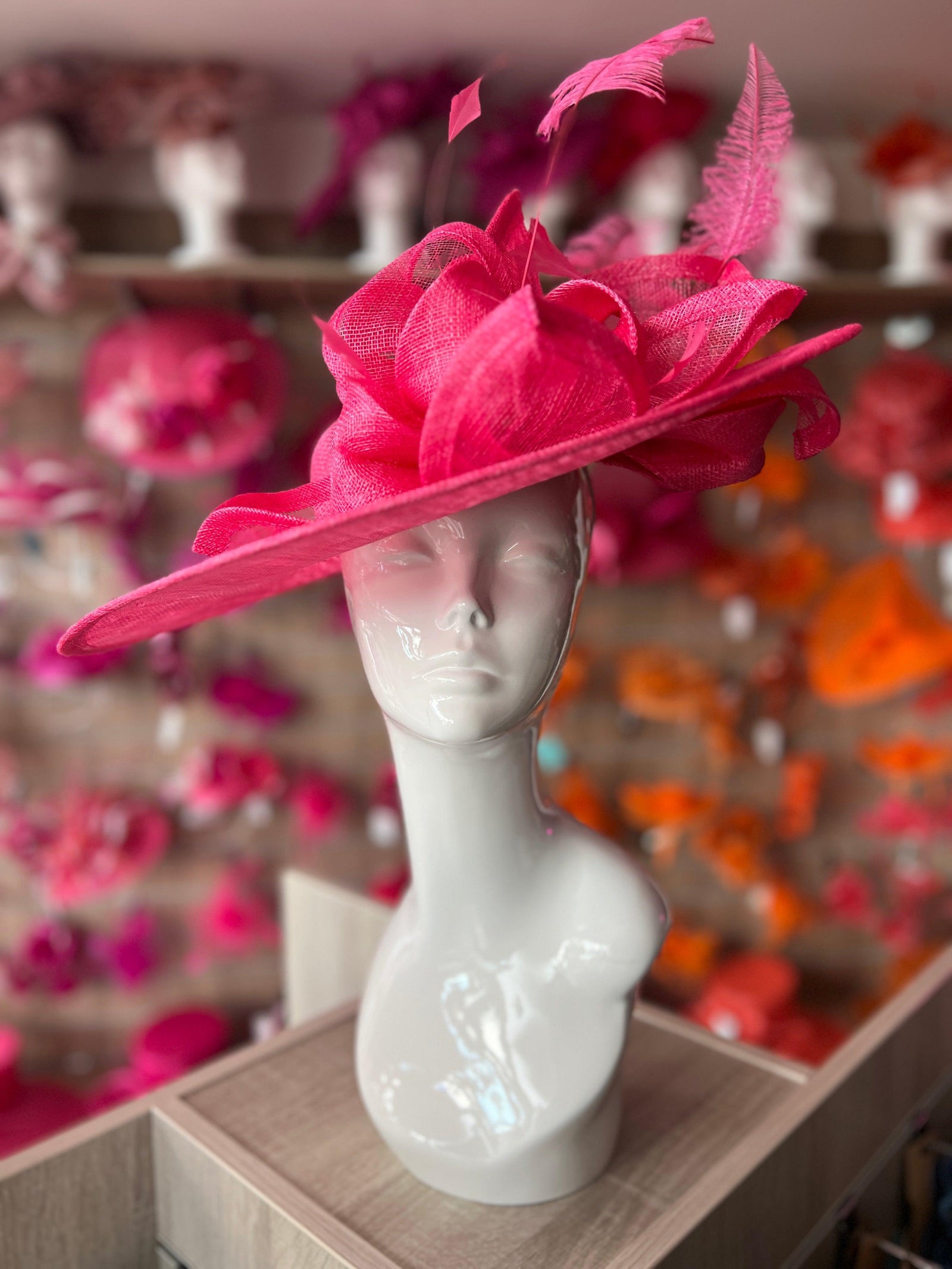 Deluxe Large Cerise Hatinator with Split Brim & Feathers-Fascinators Direct