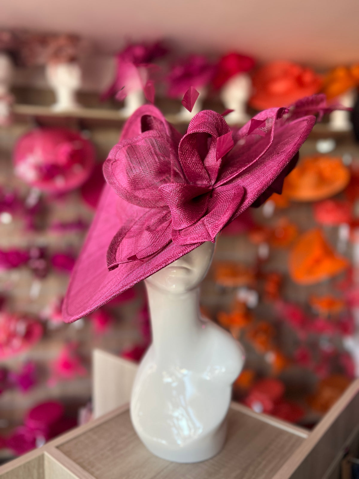 Deluxe Large Damson Hatinator with Split Brim &amp; Feathers-Fascinators Direct