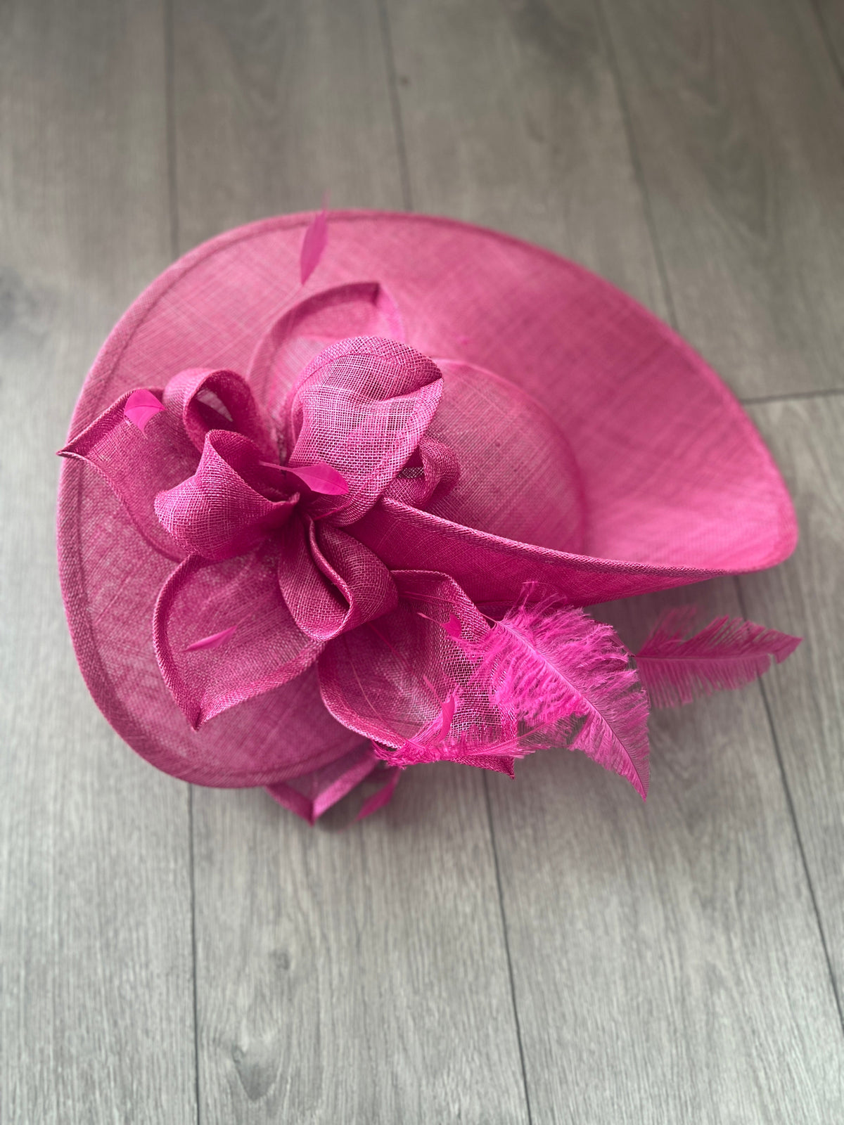 Deluxe Large Fuchsia Hatinator with Split Brim &amp; Feathers-Fascinators Direct
