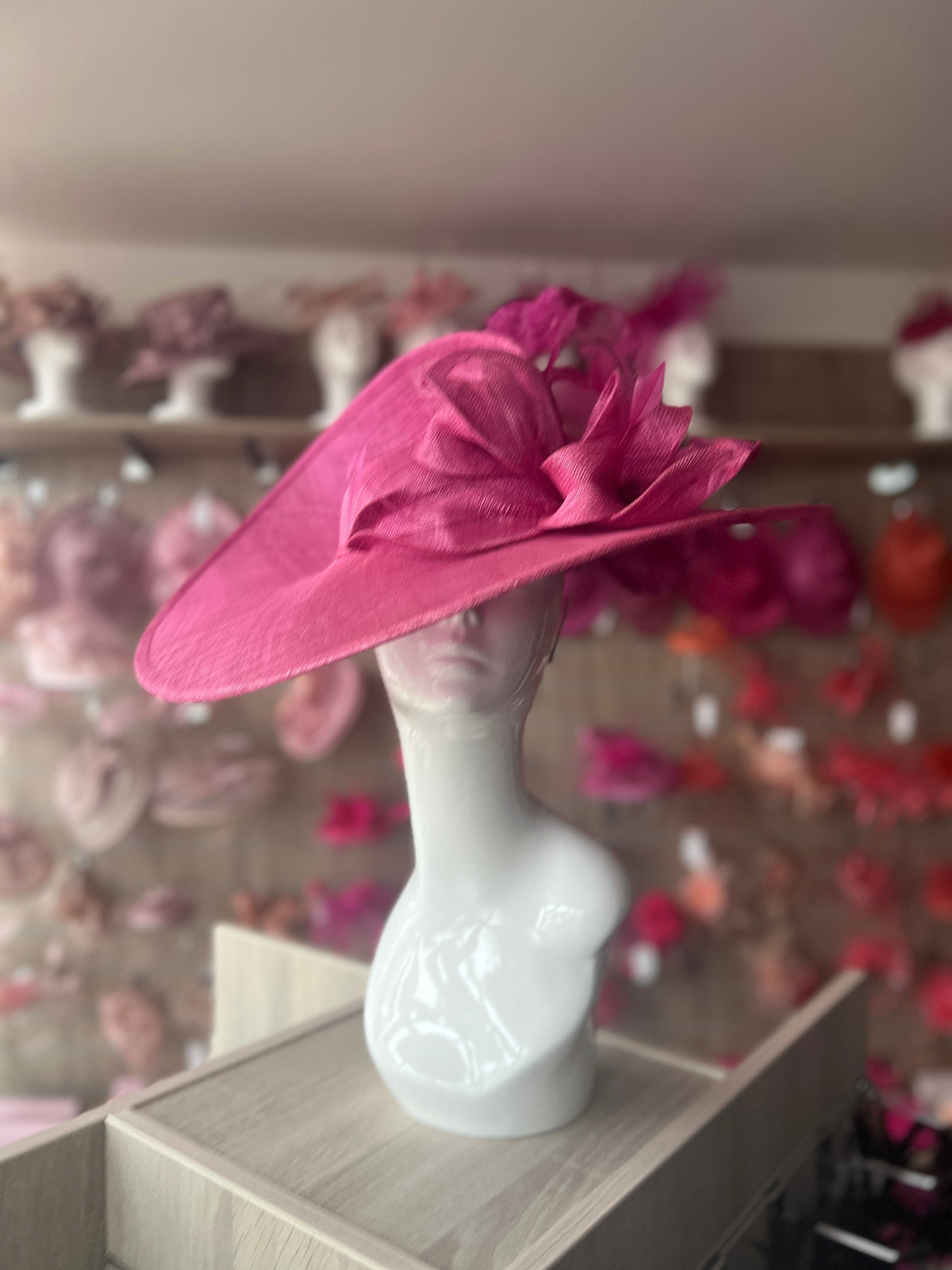Deluxe Large Fuchsia Hatinator with Split Brim &amp; Feathers-Fascinators Direct
