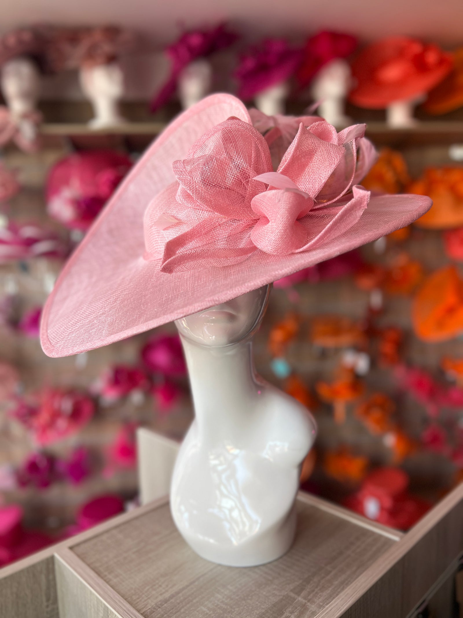 Deluxe Large Girly Pink Hatinator with Split Brim & Feathers-Fascinators Direct