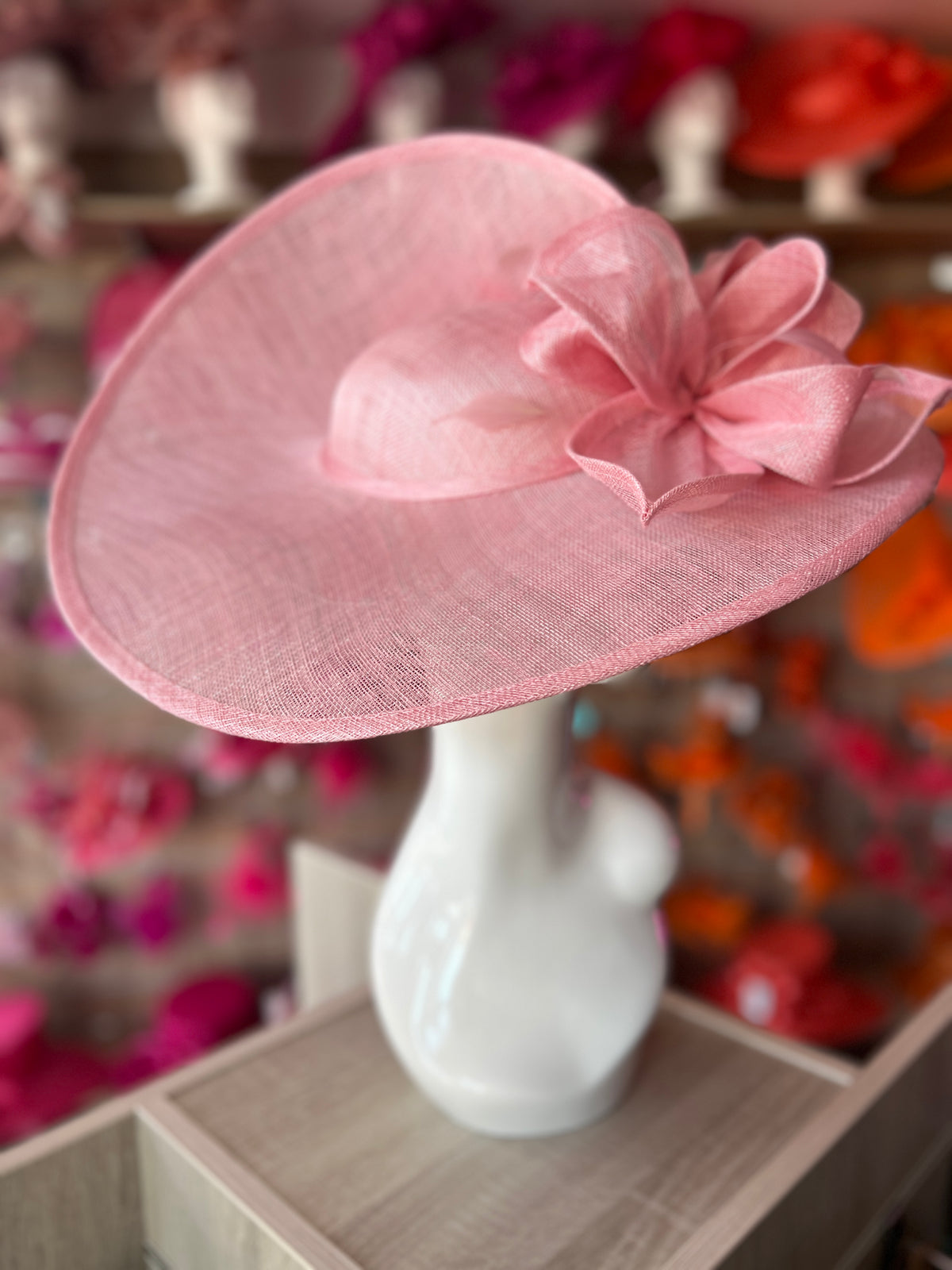 Deluxe Large Girly Pink Hatinator with Split Brim &amp; Feathers-Fascinators Direct