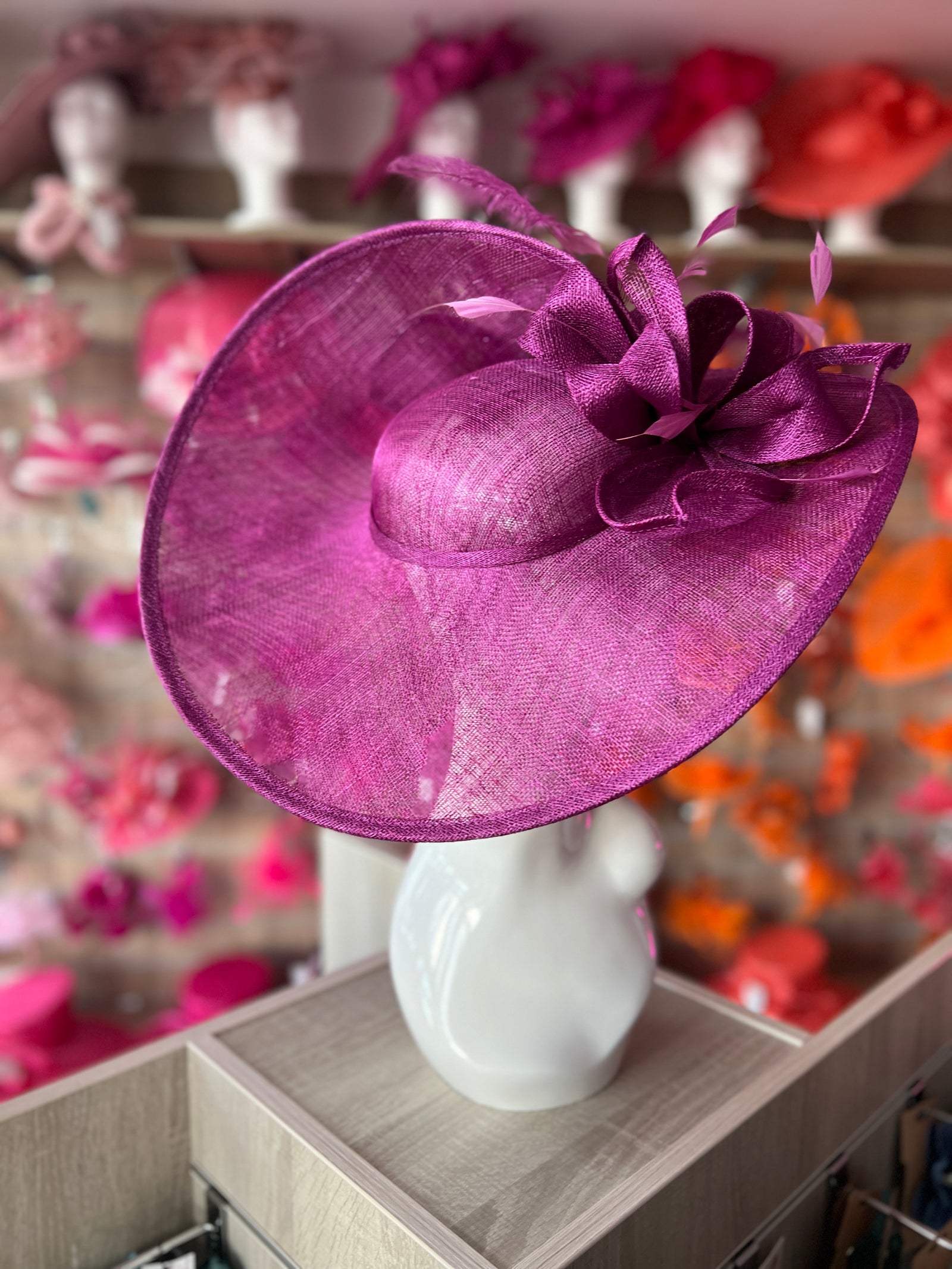 Deluxe Large Grape Hatinator with Split Brim & Feathers-Fascinators Direct