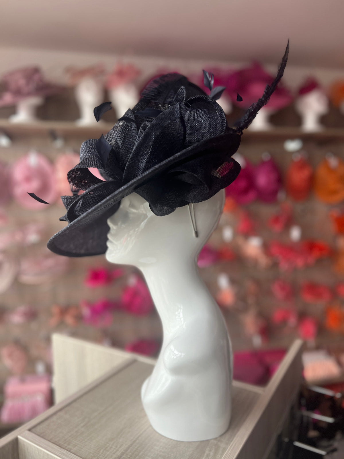 Deluxe Large Navy Hatinator with Split Brim &amp; Feathers-Fascinators Direct