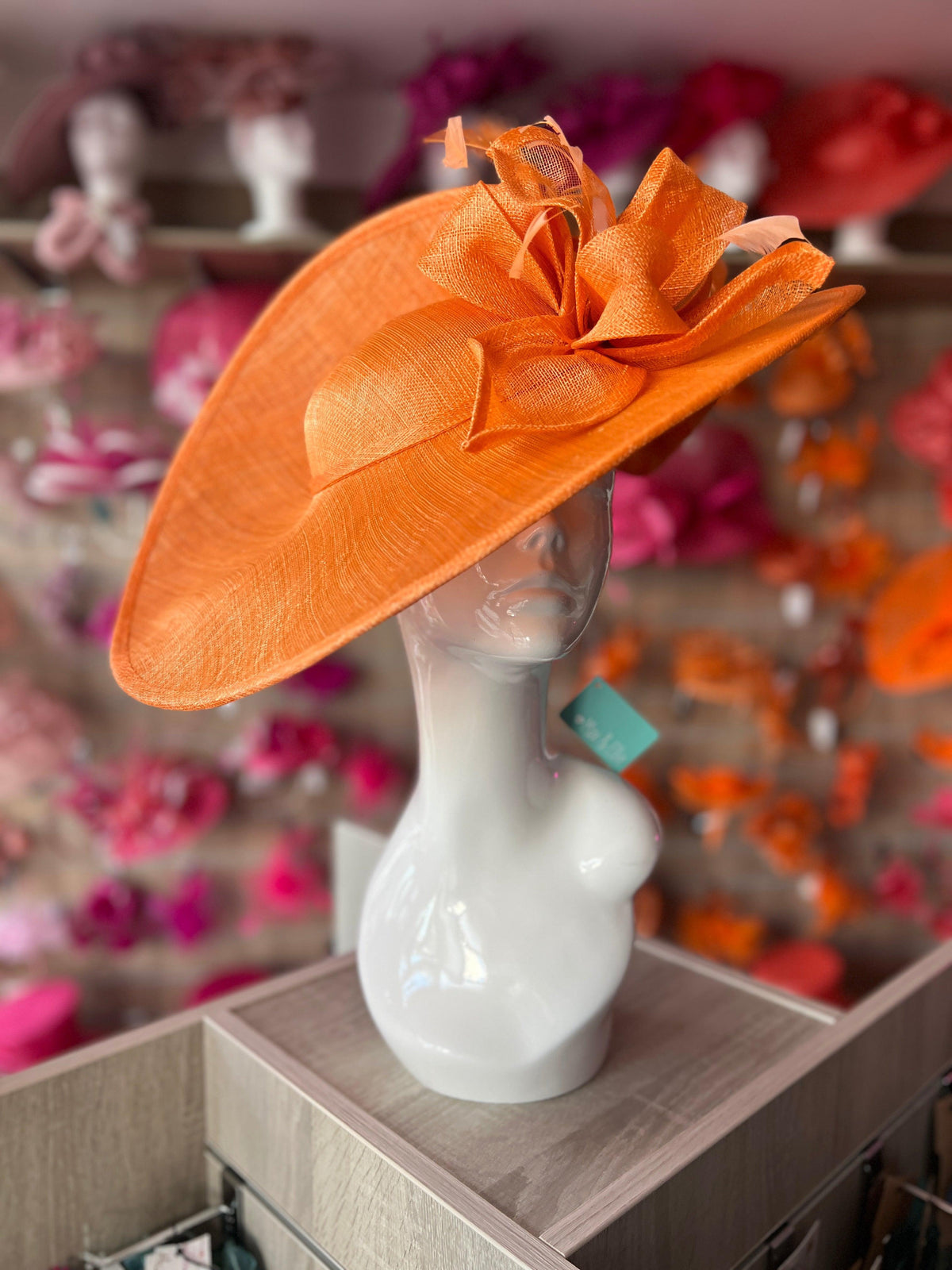 Deluxe Large Orange Hatinator with Split Brim &amp; Feathers-Fascinators Direct
