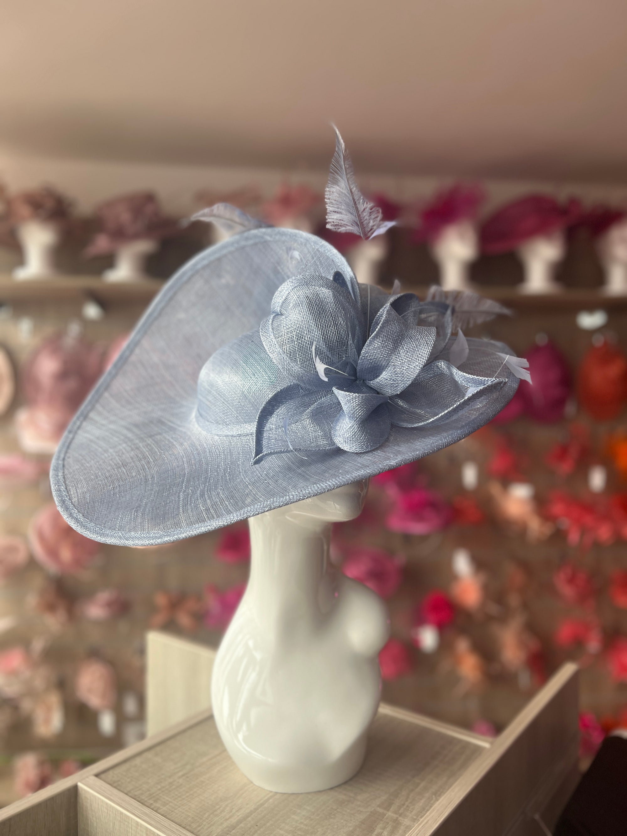 Deluxe Large Periwinkle Hatinator with Split Brim & Feathers-Fascinators Direct