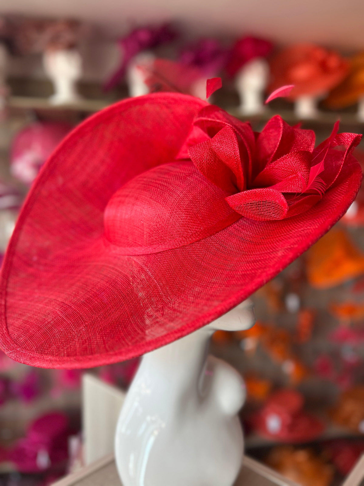 Deluxe Large Poppy Hatinator with Split Brim &amp; Feathers-Fascinators Direct