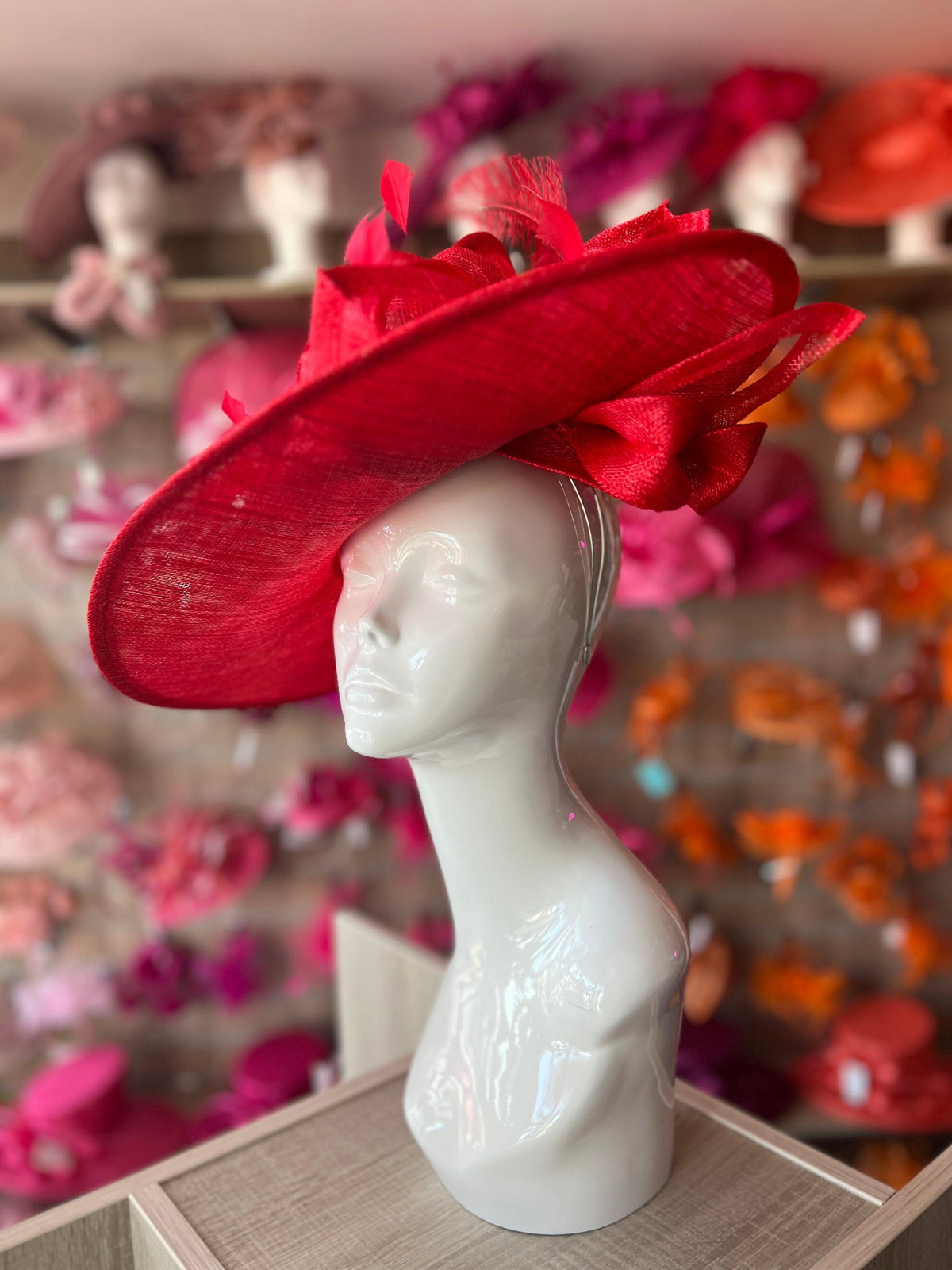 Deluxe Large Poppy Hatinator with Split Brim &amp; Feathers-Fascinators Direct