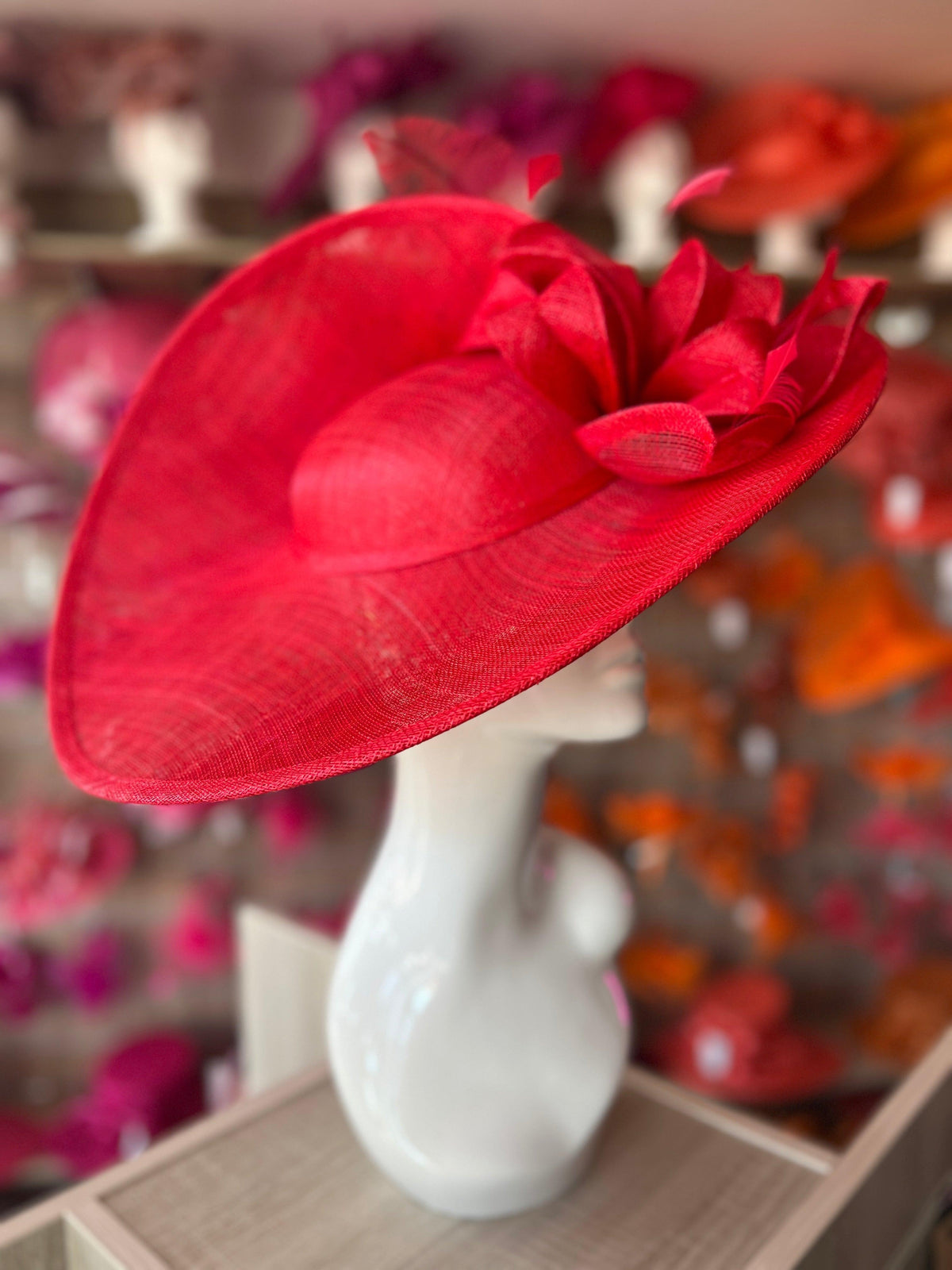 Deluxe Large Poppy Hatinator with Split Brim &amp; Feathers-Fascinators Direct