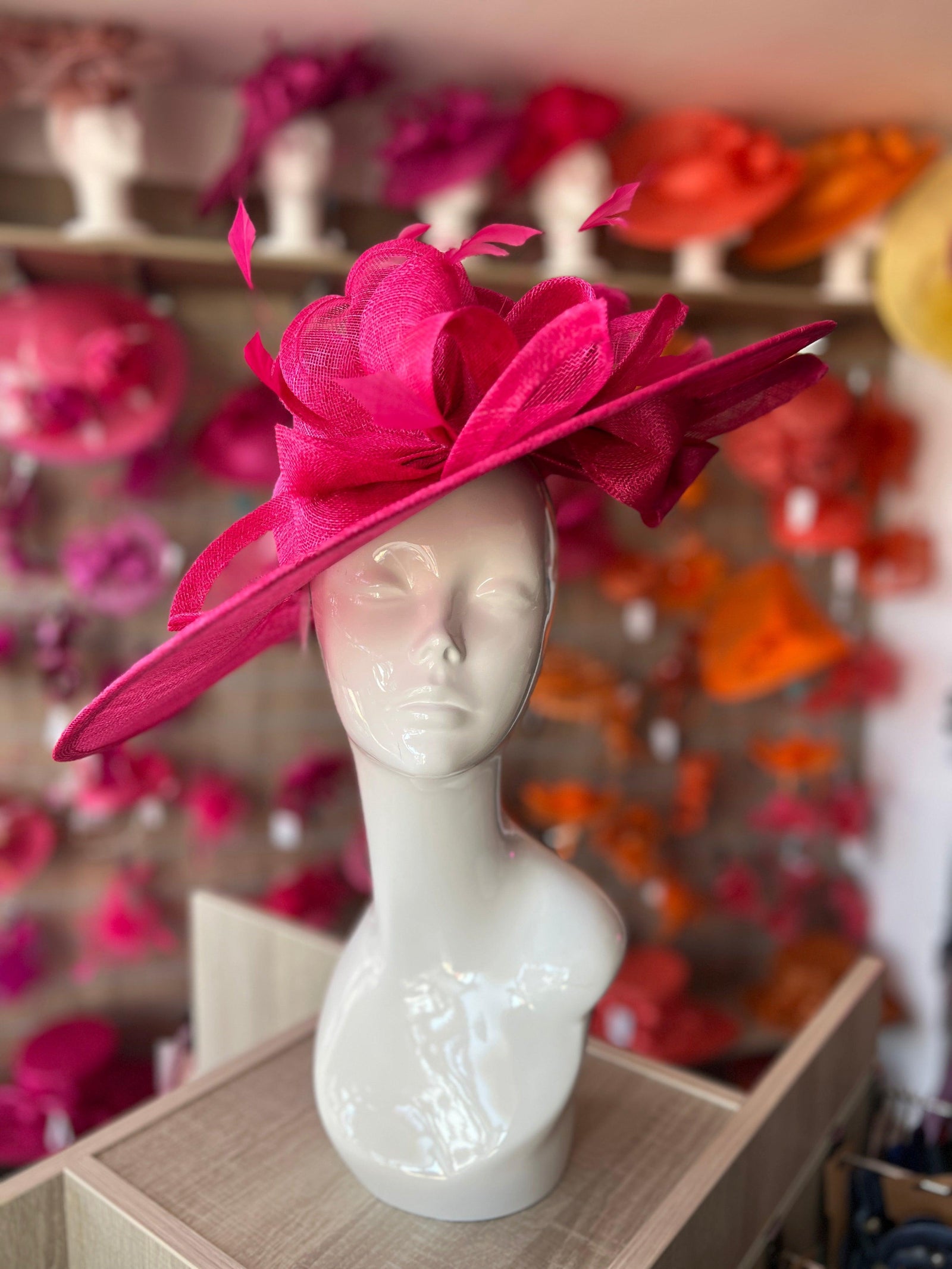 Deluxe Large Raspberry Hatinator with Split Brim & Feathers-Fascinators Direct