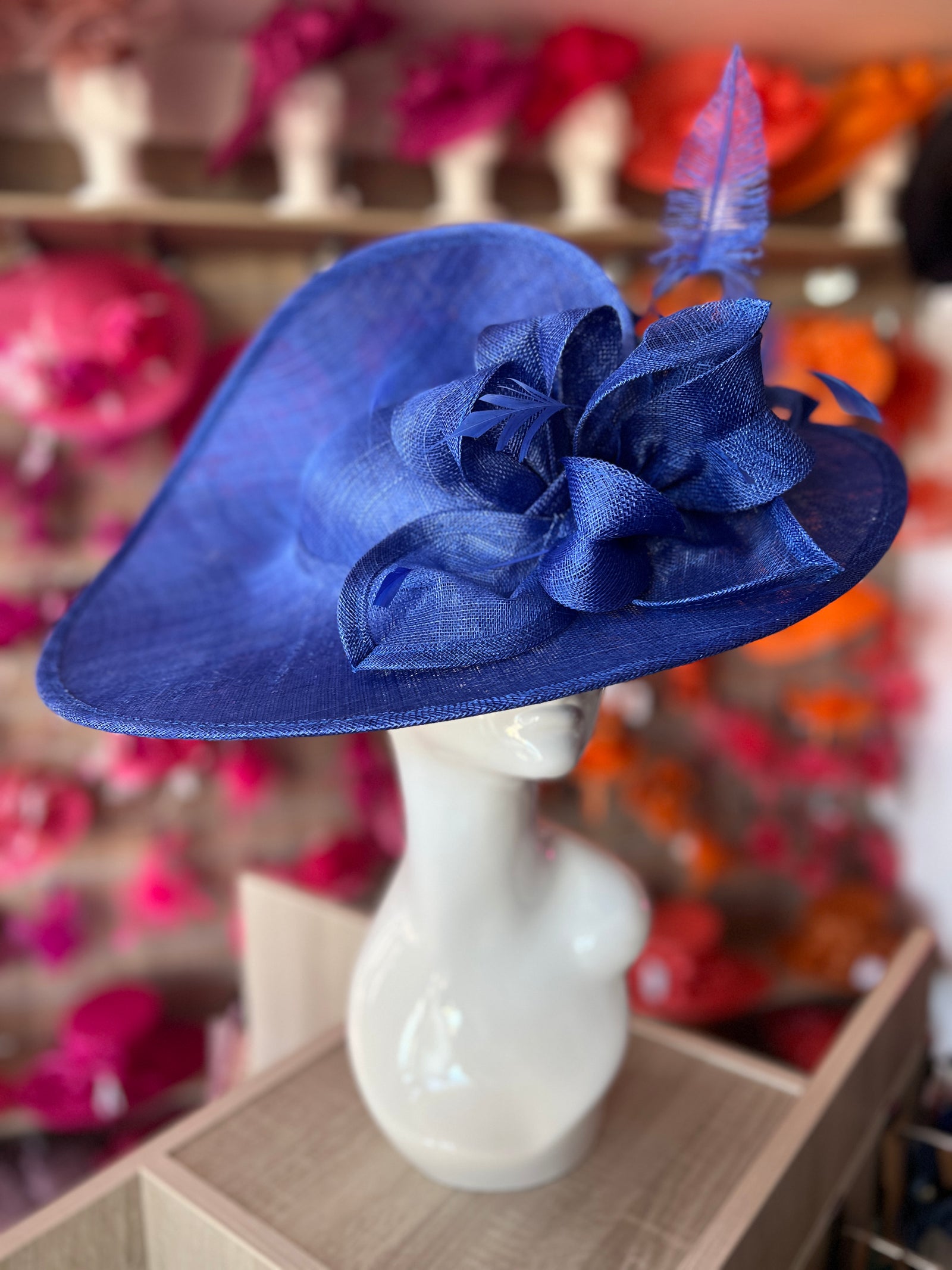 Deluxe Large Sapphire Hatinator with Split Brim & Feathers-Fascinators Direct