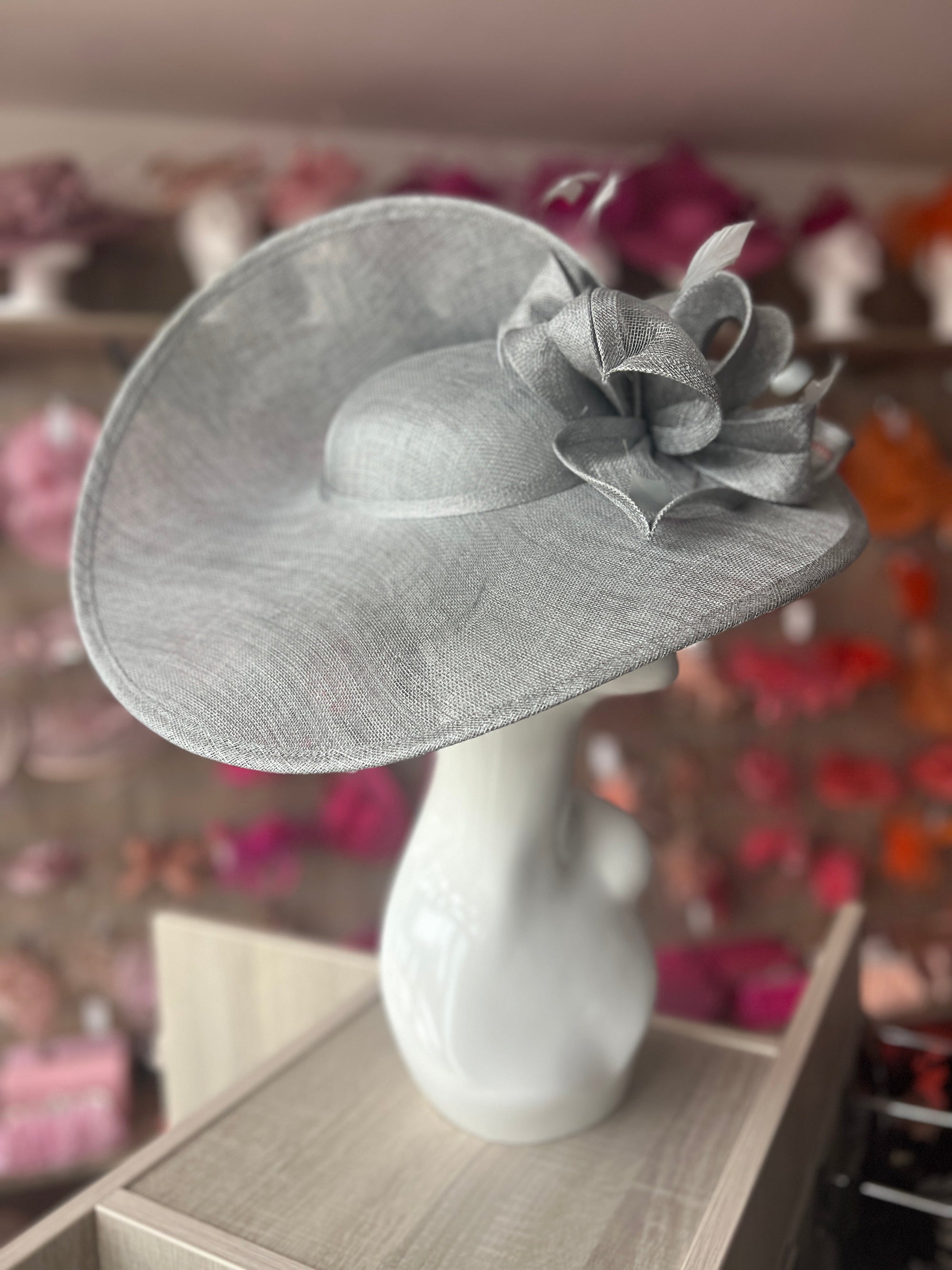 Deluxe Large Silver Hatinator with Split Brim & Feathers-Fascinators Direct