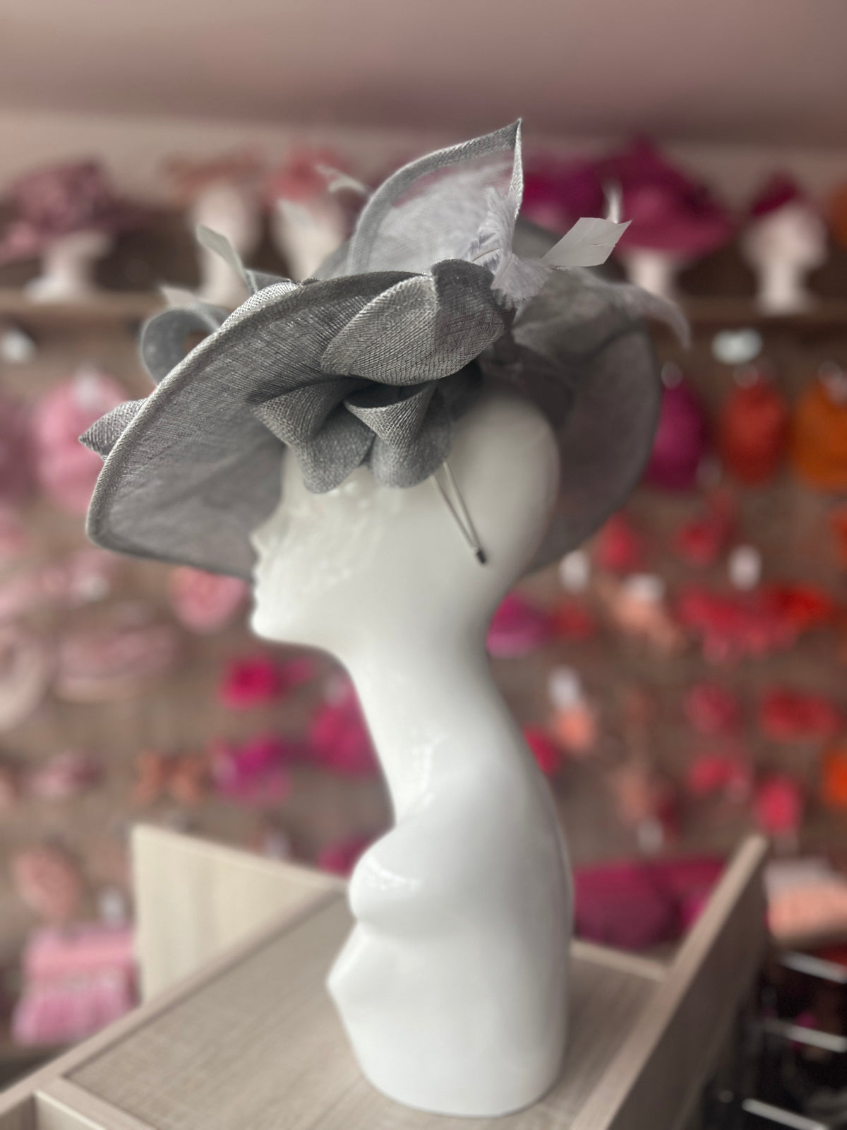 Deluxe Large Silver Hatinator with Split Brim &amp; Feathers-Fascinators Direct