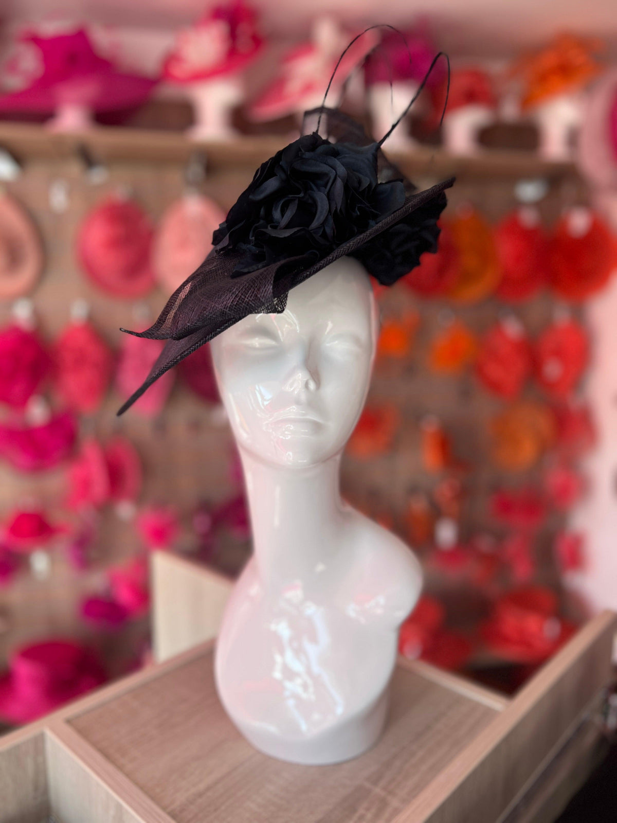 Deluxe Medium Navy Hatinator With Split Brim &amp; Roses-Fascinators Direct