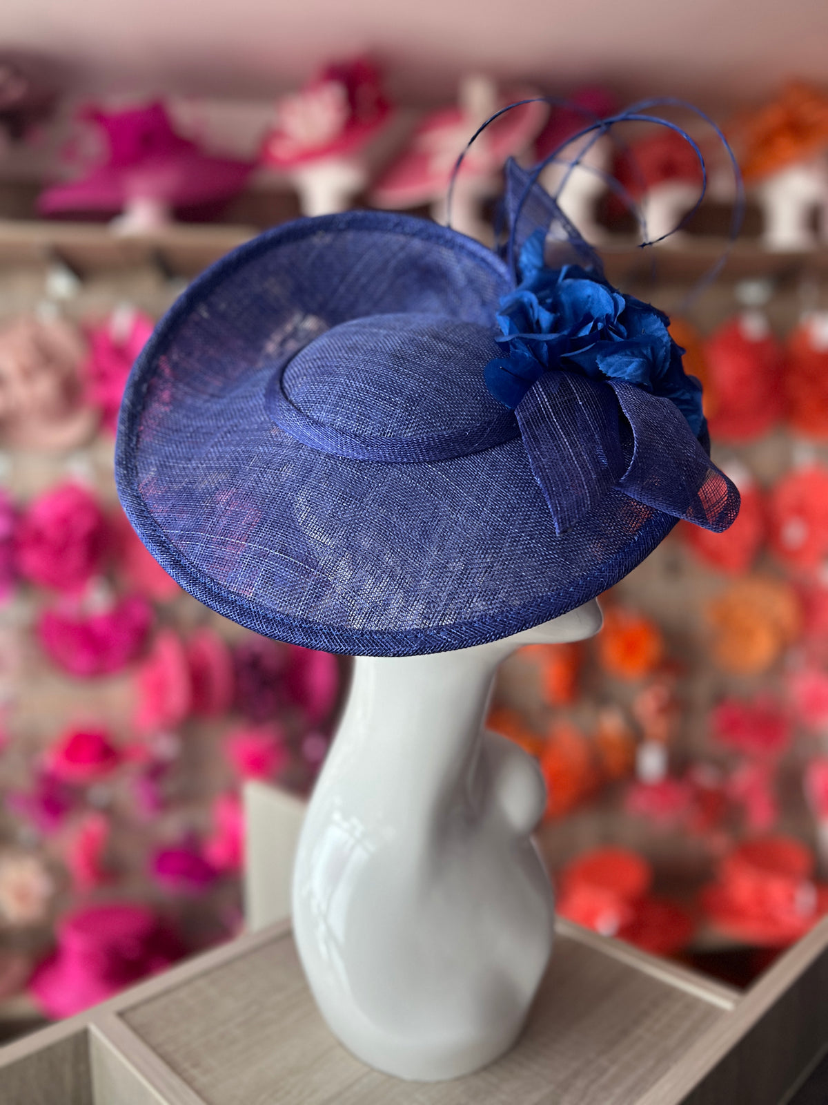 Deluxe Medium Sapphire Hatinator With Split Brim &amp; Roses-Fascinators Direct
