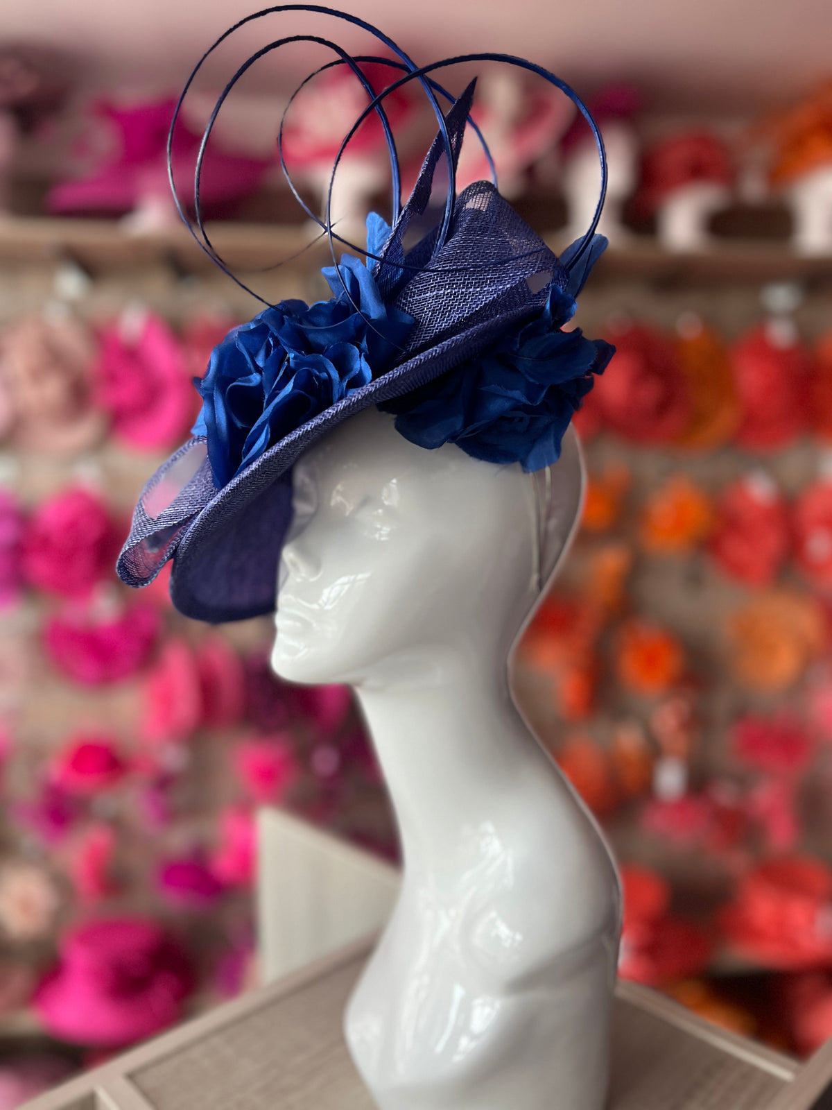 Deluxe Medium Sapphire Hatinator With Split Brim &amp; Roses-Fascinators Direct