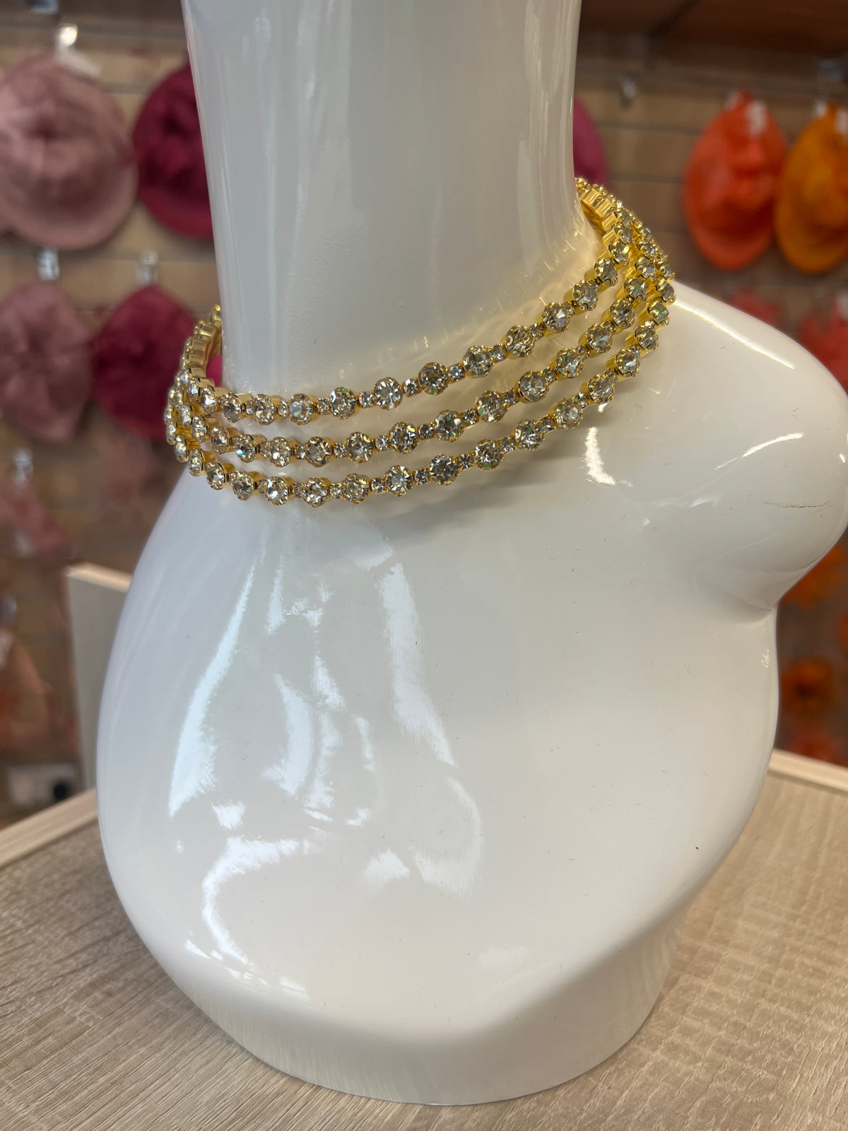 Diamante 3 Row Necklace,Earrings &amp; Bracelet Set-Gold-Fascinators Direct