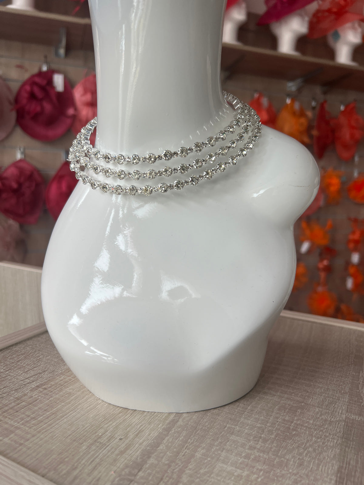 Diamante 3 Row Necklace,Earrings &amp; Bracelet Set-Silver-Fascinators Direct