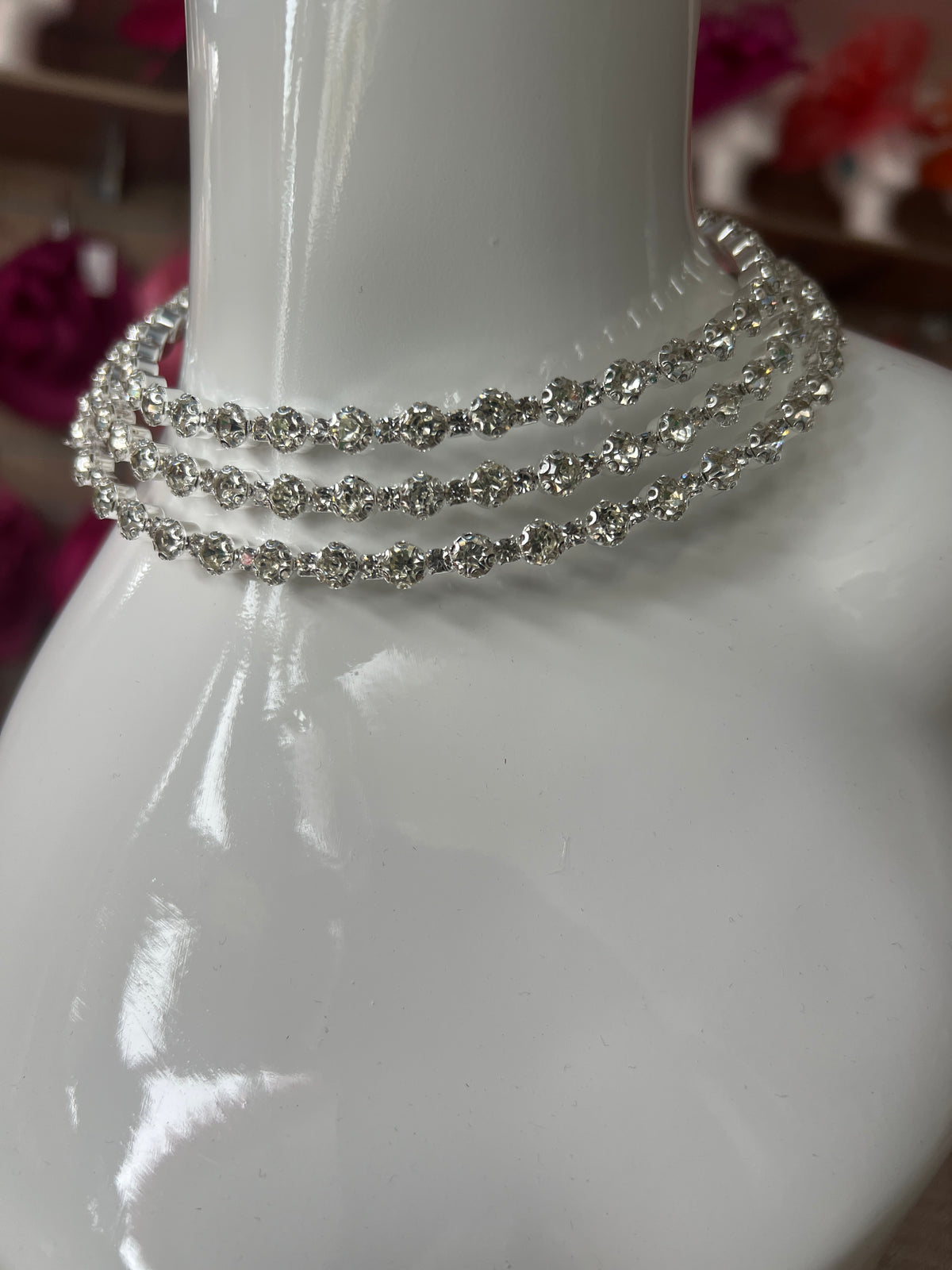 Diamante 3 Row Necklace,Earrings &amp; Bracelet Set-Silver-Fascinators Direct