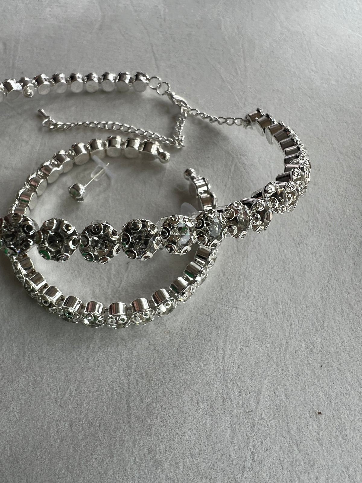 Diamante Earrings,Necklace &amp; Bracelet Set-Silver-Fascinators Direct