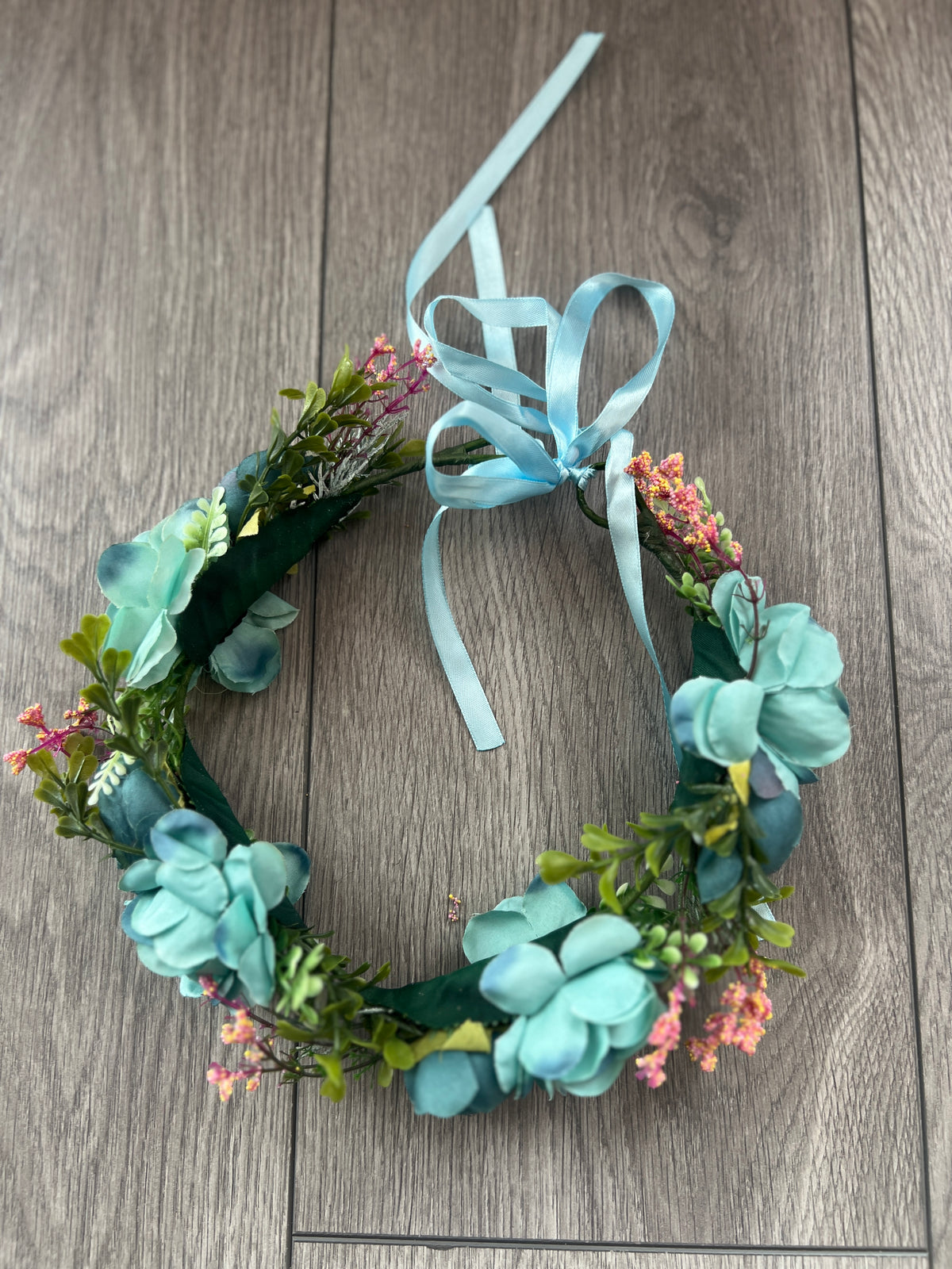 Duck Egg Blue Vintage Mixed Flower Crown Hair Garland-Fascinators Direct