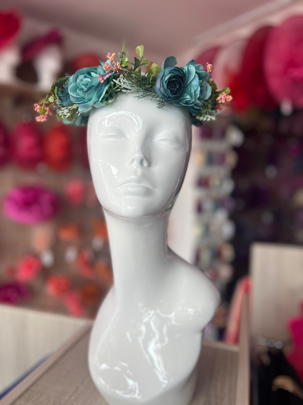 Duck Egg Blue Vintage Mixed Flower Crown Hair Garland-Fascinators Direct