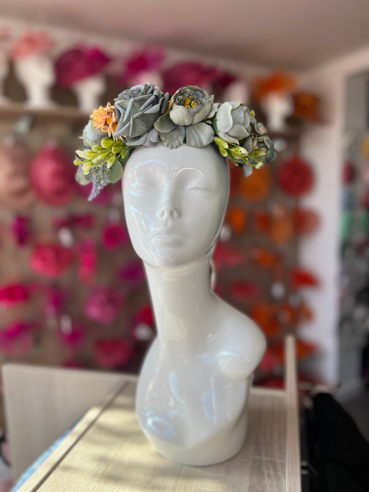 Duck Egg Blue Vintage Rose &amp; Flower Crown Hair Garland-Fascinators Direct