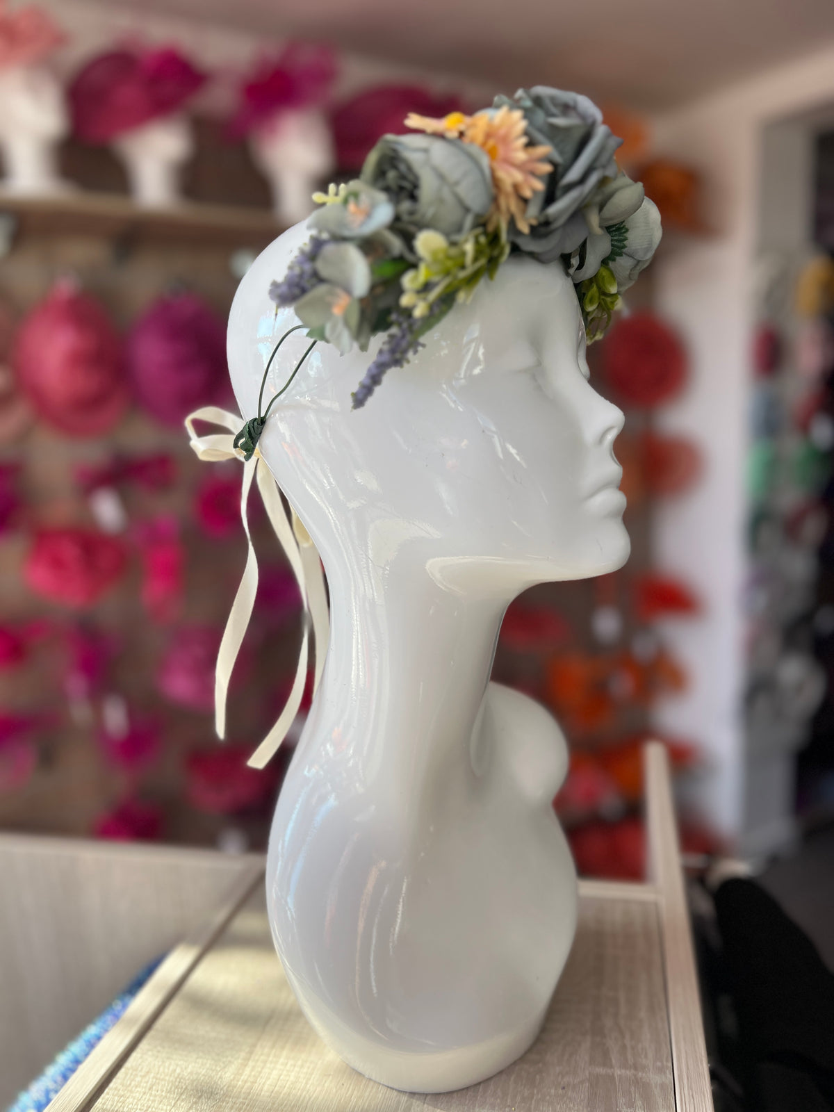 Duck Egg Blue Vintage Rose &amp; Flower Crown Hair Garland-Fascinators Direct