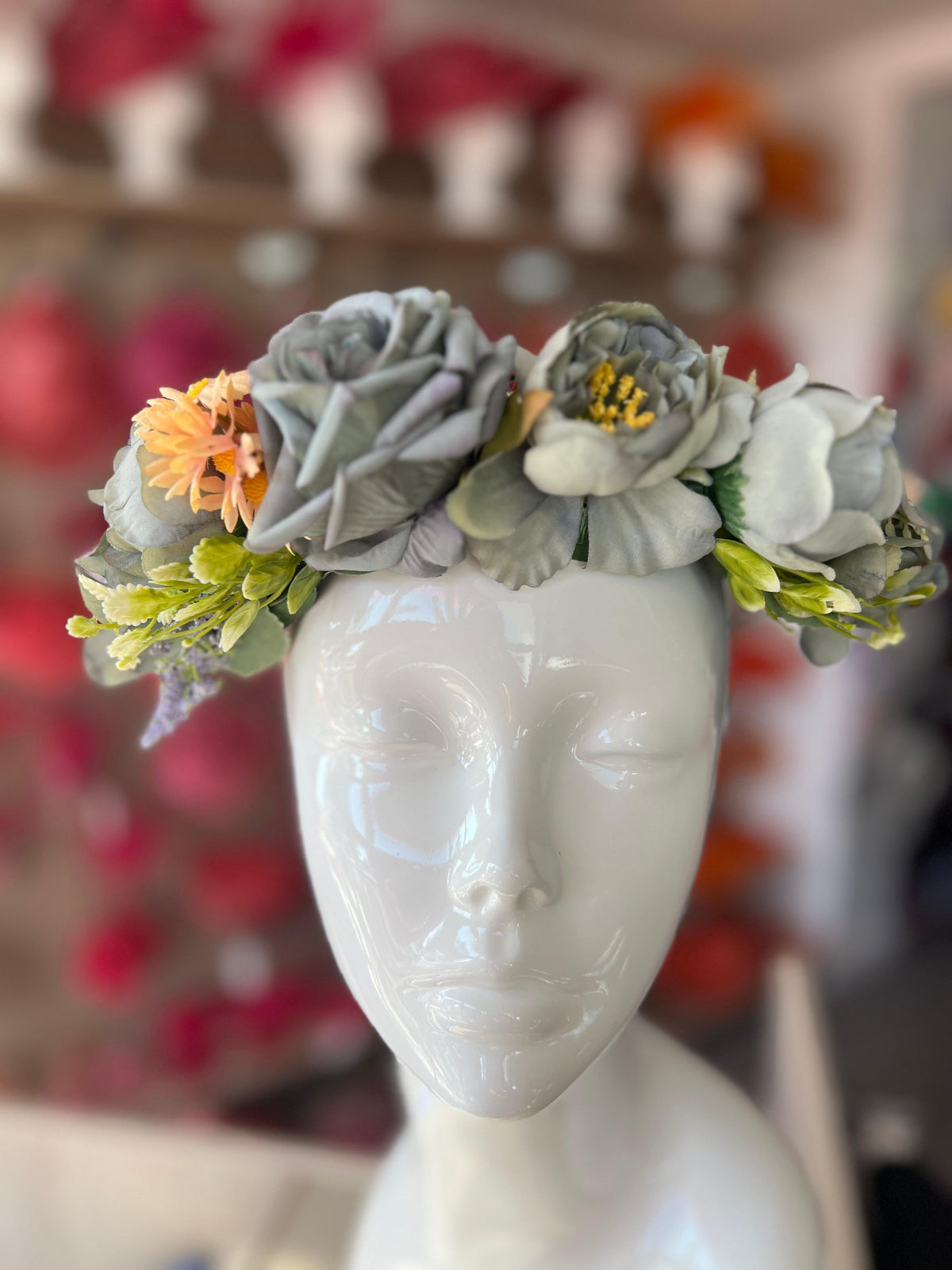 Duck Egg Blue Vintage Rose &amp; Flower Crown Hair Garland-Fascinators Direct