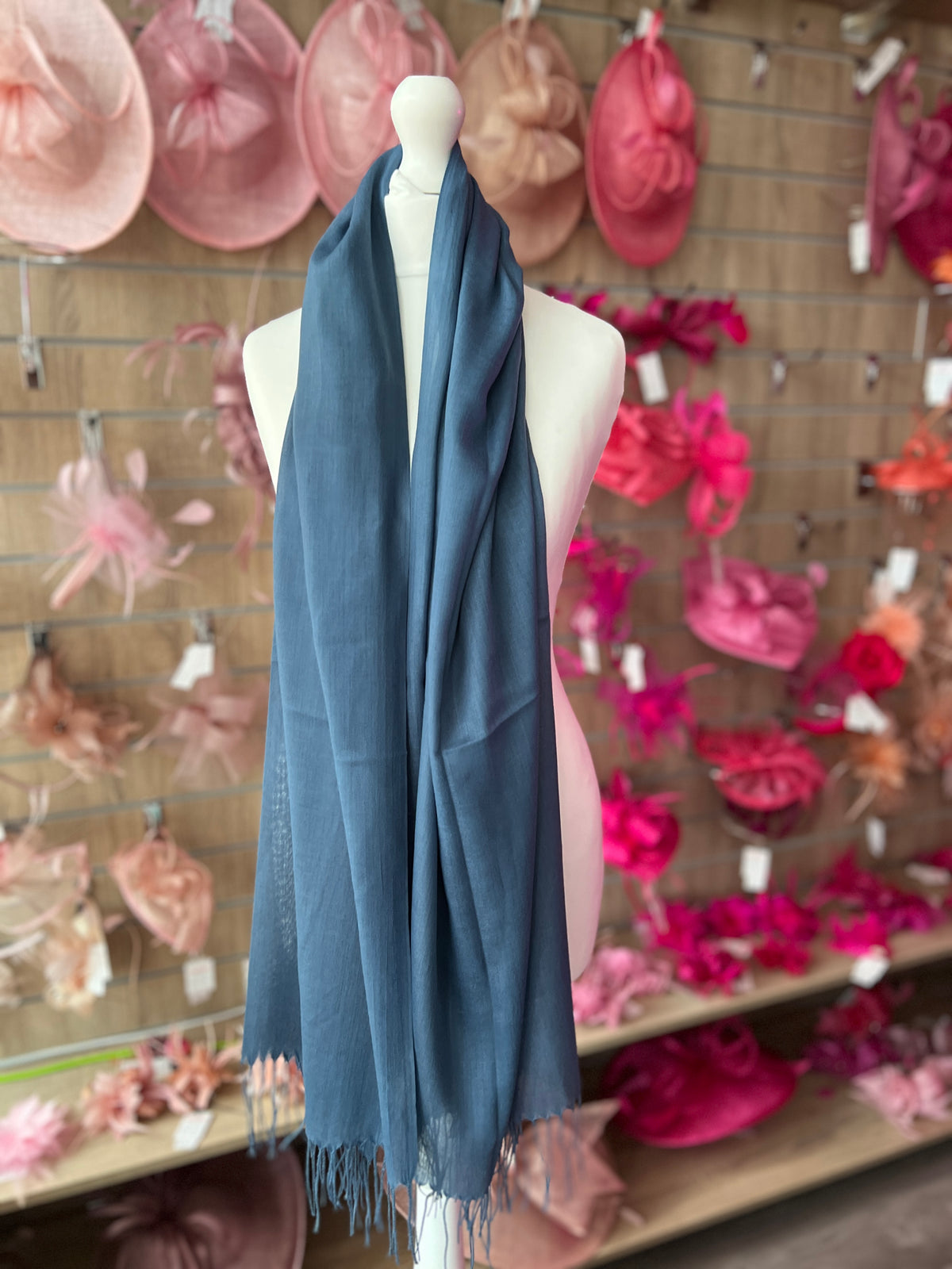 Dusky Blue Wedding Pashmina Scarf-Fascinators Direct