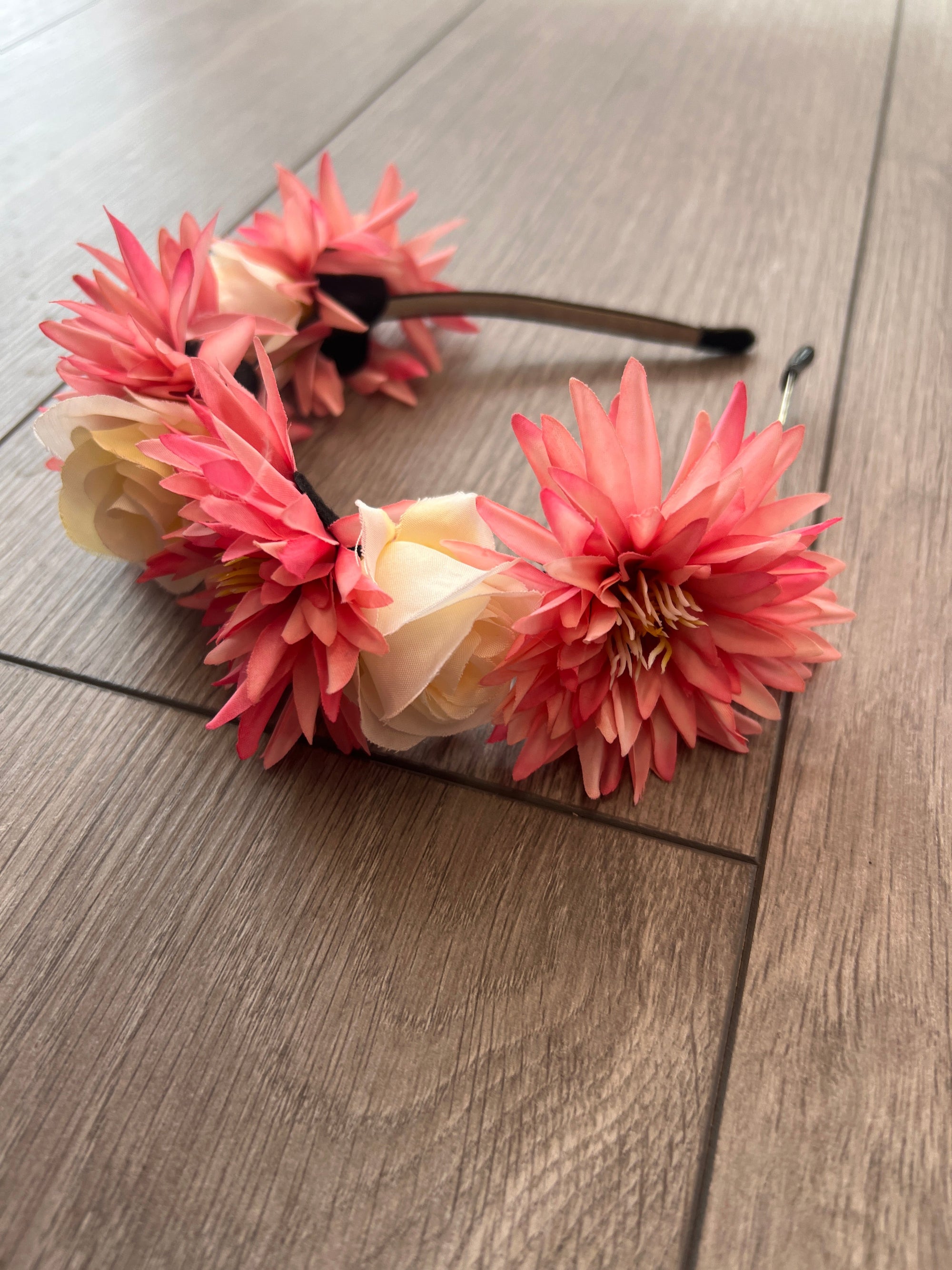 Dusky Pink & Cream Rose & Dahlia Flower Headband-Fascinators Direct