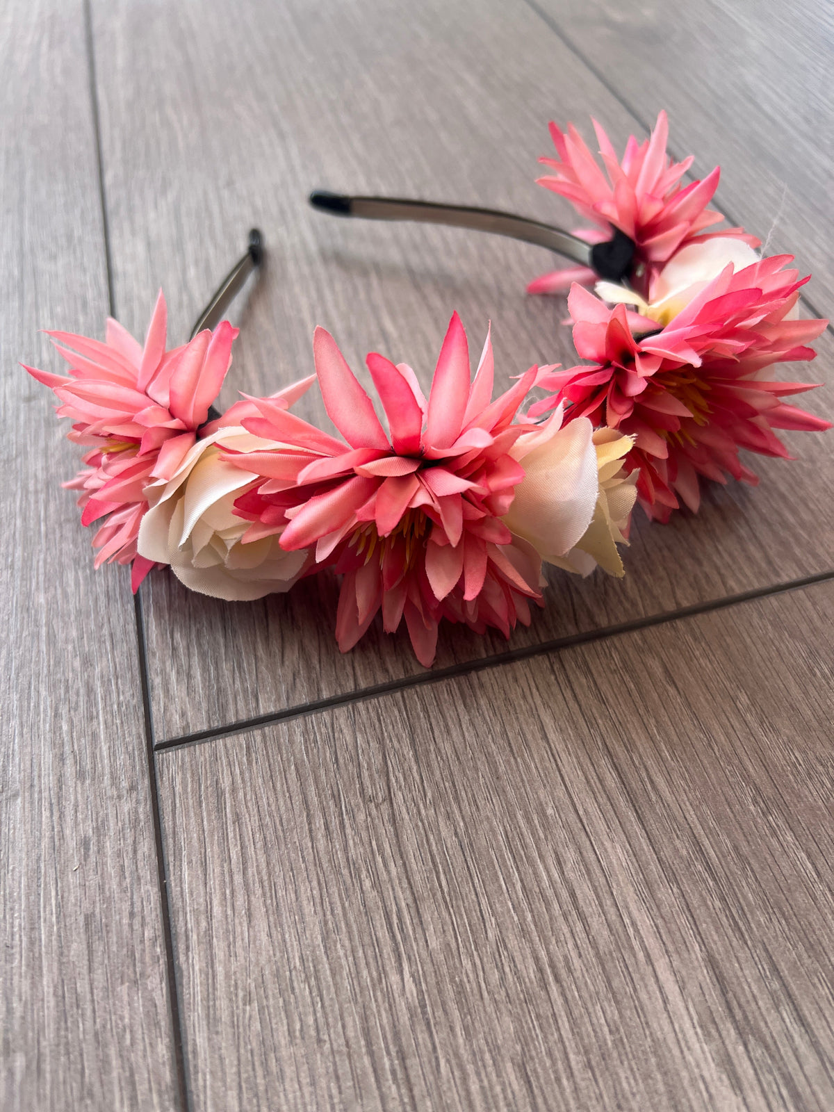 Dusky Pink &amp; Cream Rose &amp; Dahlia Flower Headband-Fascinators Direct