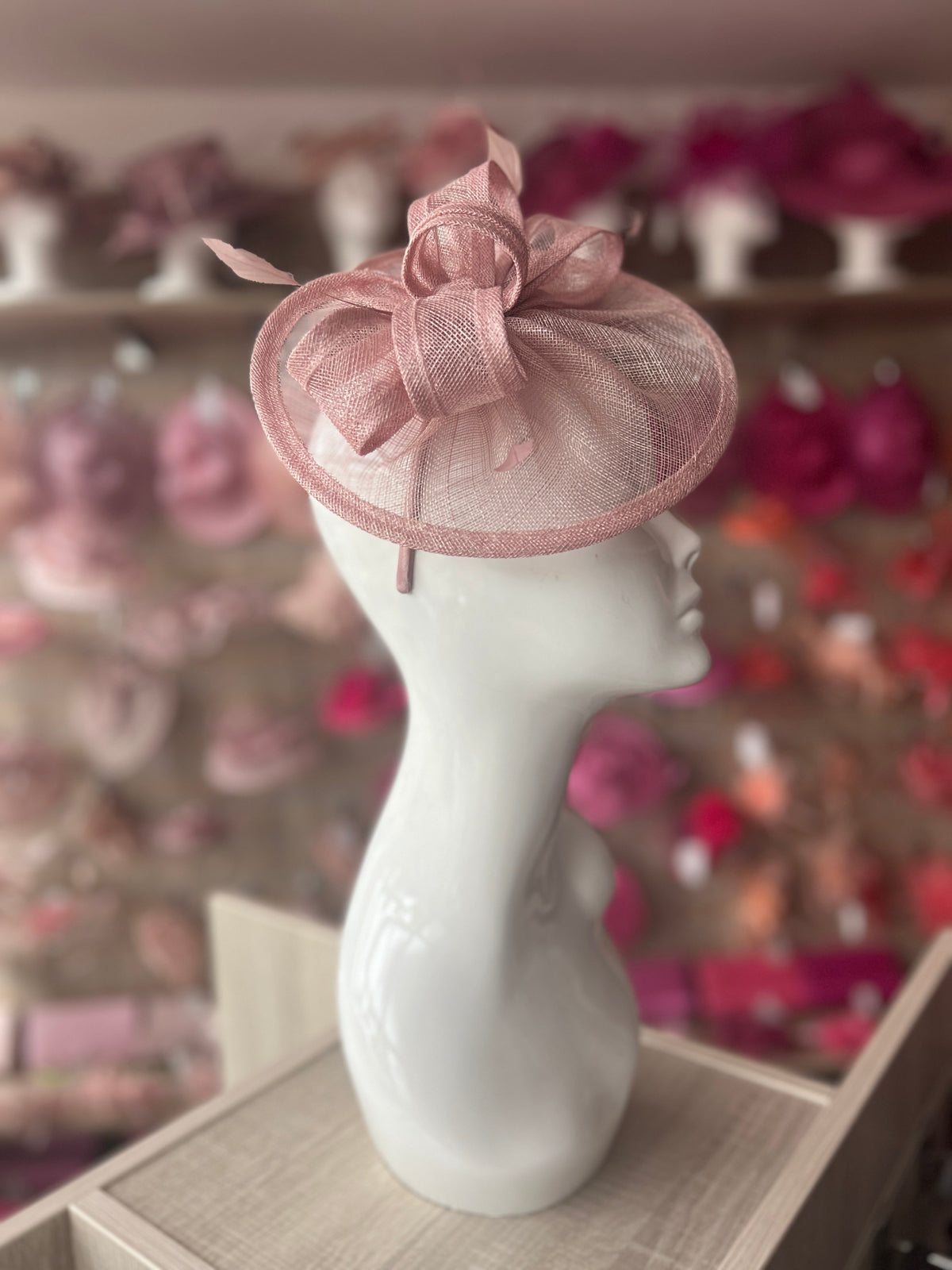Dusky Pink Curved Disc Fascinator-Fascinators Direct