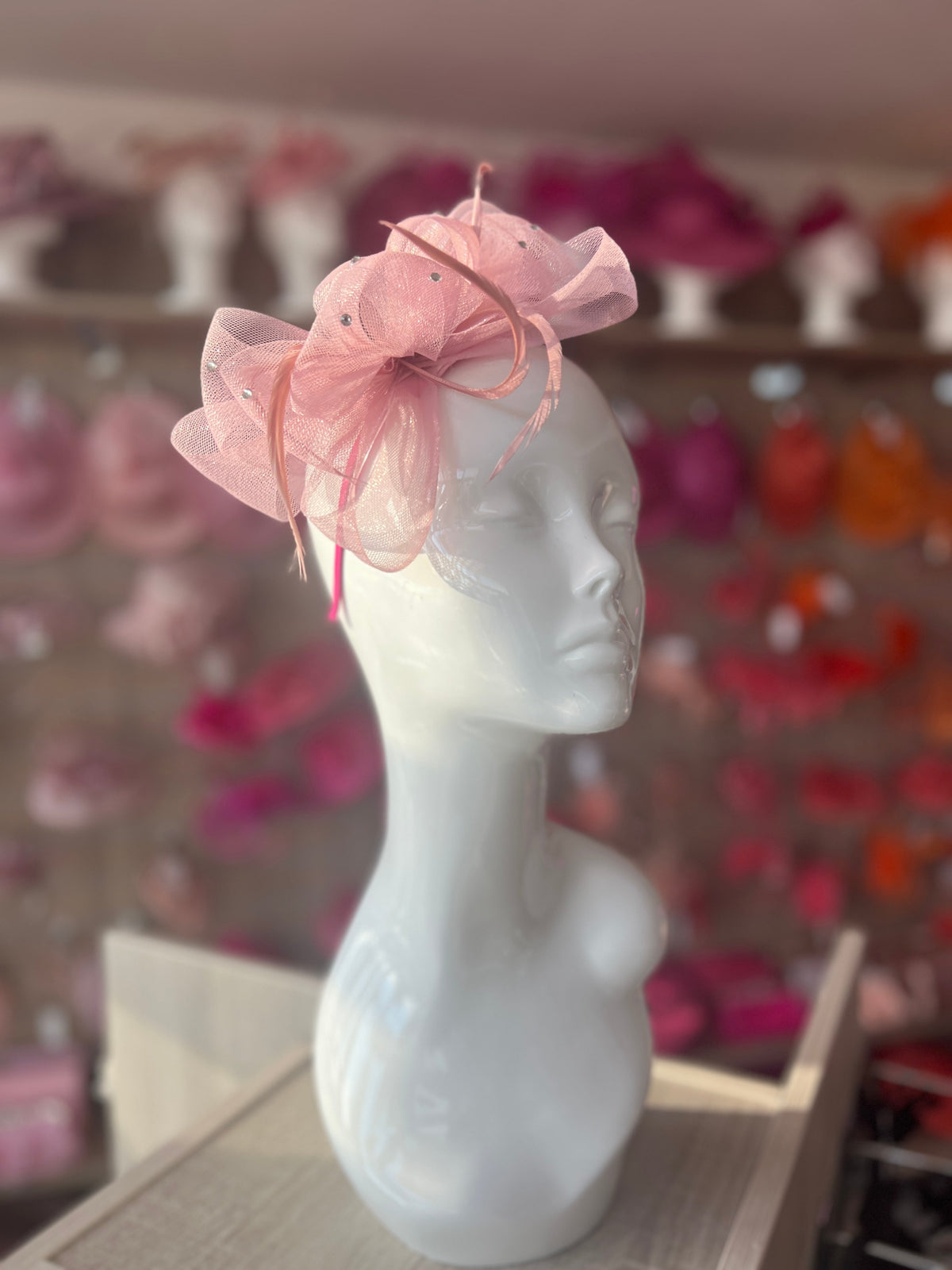 Dusky Pink Diamanté Loop Bow Fascinator-Fascinators Direct