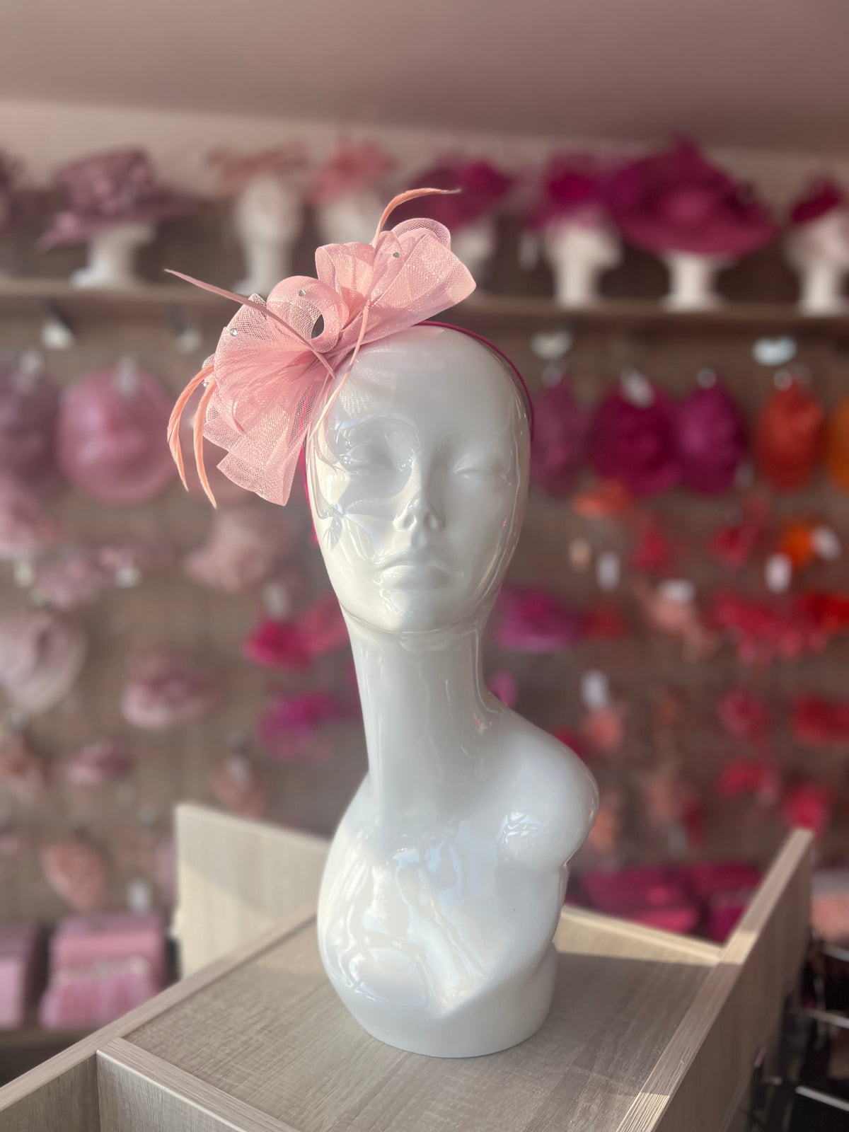 Dusky Pink Diamanté Loop Bow Fascinator-Fascinators Direct
